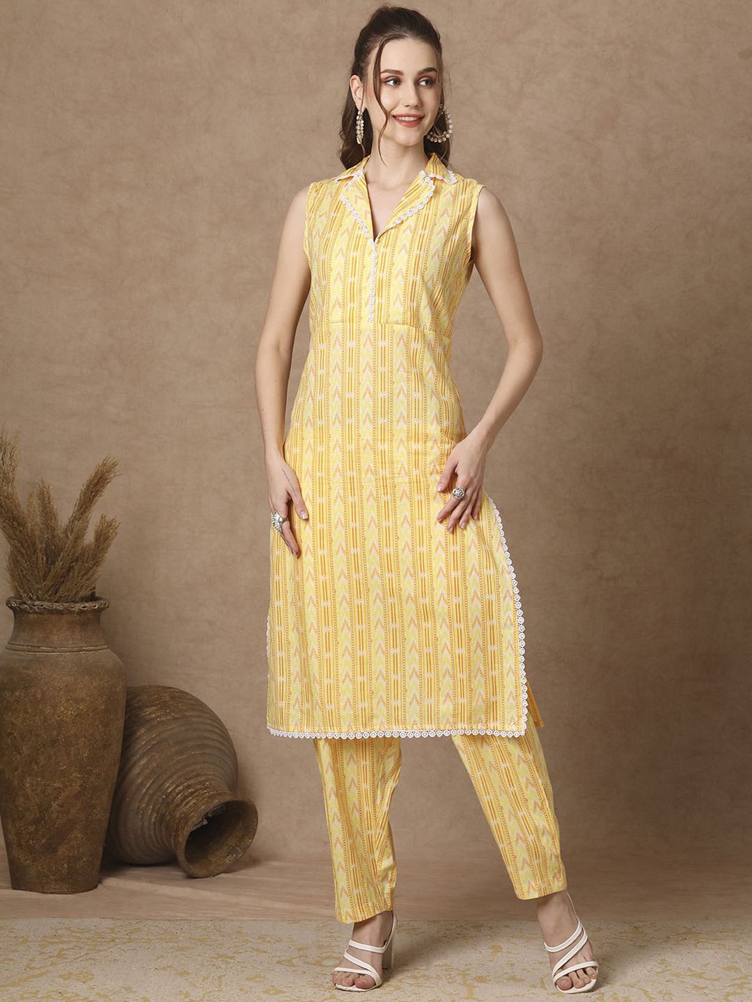 

FASHOR Printed Tunic With Trousers Co-Ords, Yellow