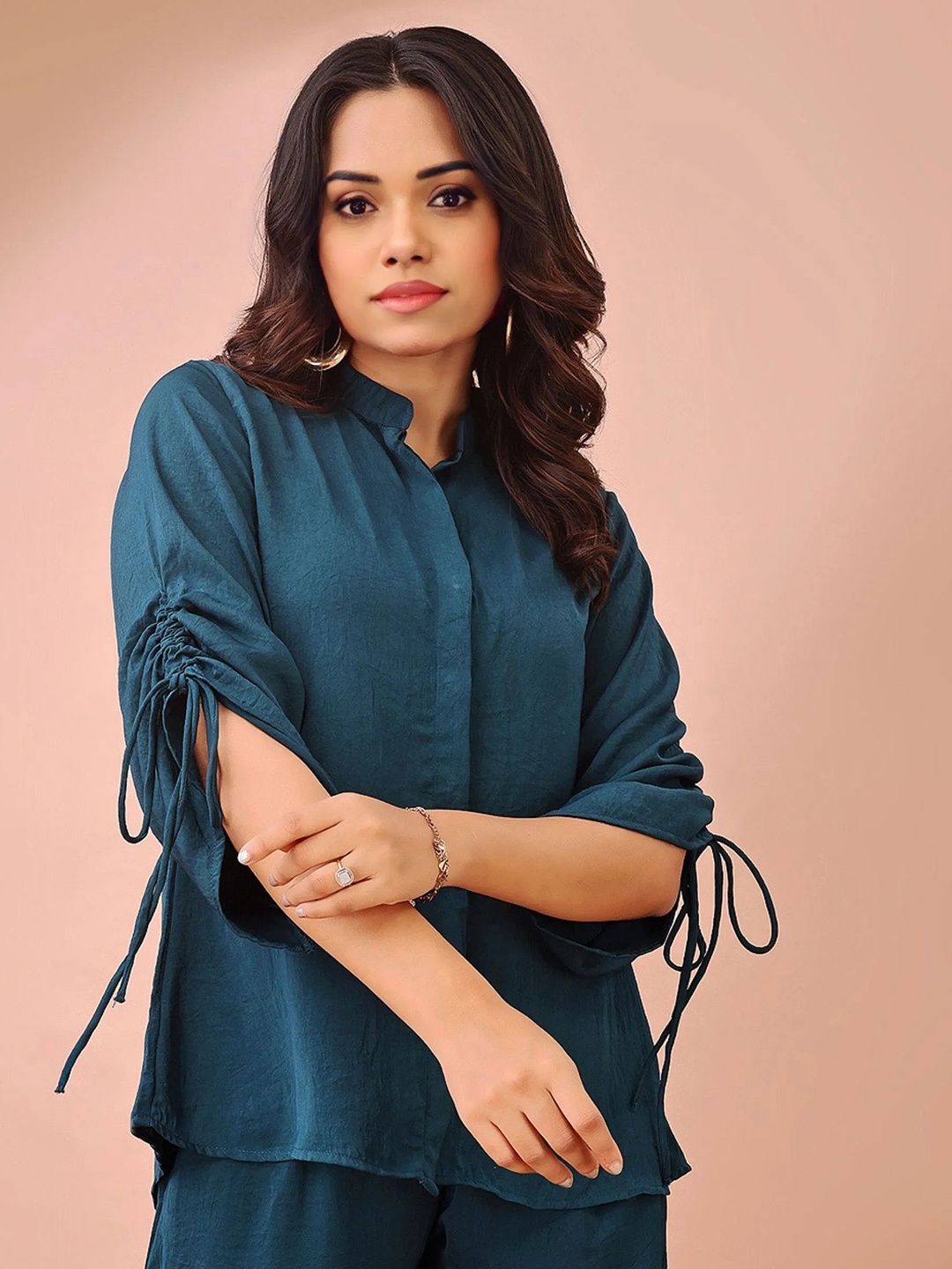 

all about you Mandarin Collar Satin Top, Green