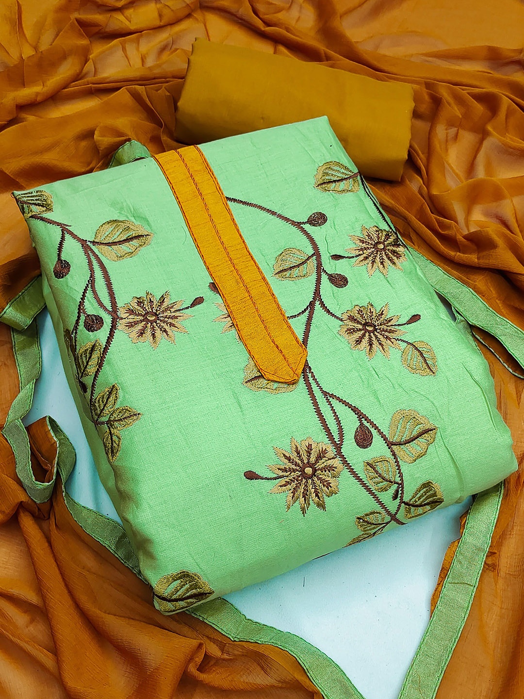 

SAINOOR Embroidered Semi-Stitched Dress Material, Green