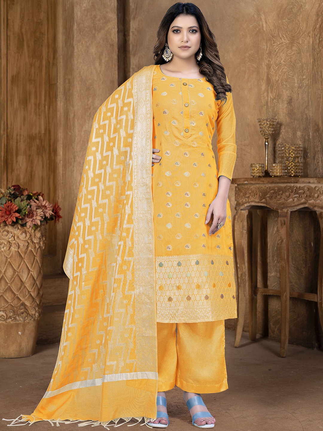 

SAINOOR Semi-Stitched Dress Material, Yellow