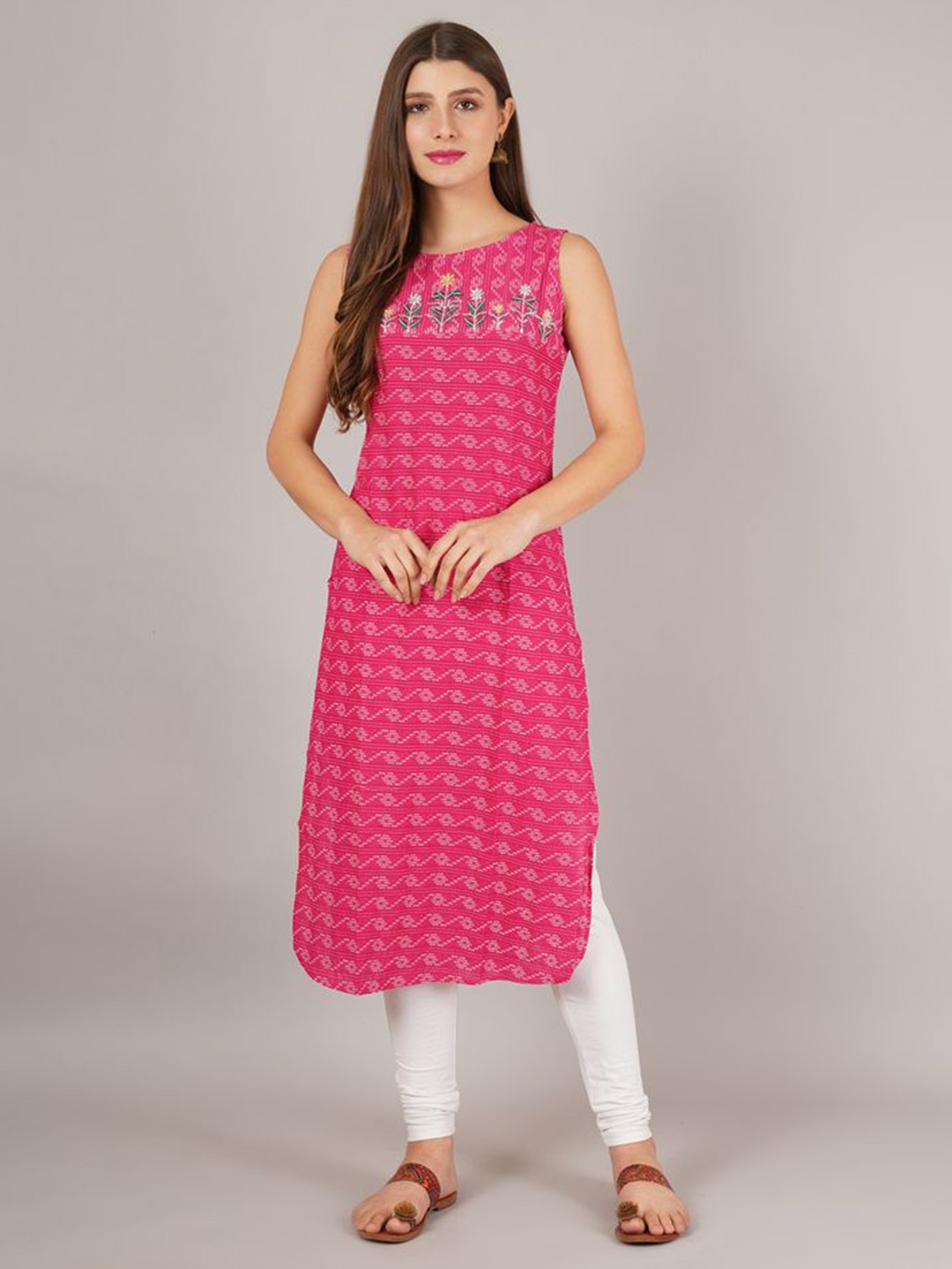 

JAITRA APPARELS Printed Pure Cotton Straight Kurtas, Pink