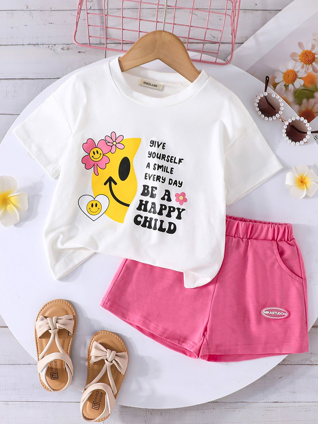 

INCLUD Girls Printed T-shirt with Shorts, Pink
