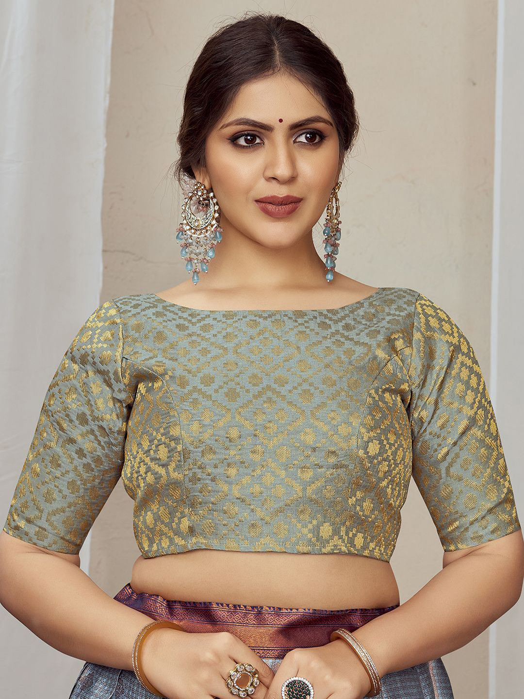 

DEVATITHI Woven Design Saree Blouse, Grey