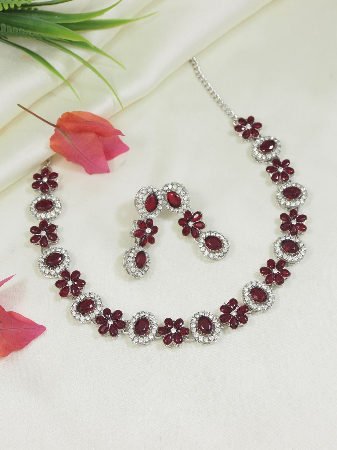 

I Jewels Silver Plated Kundan Studded Jewellery Set