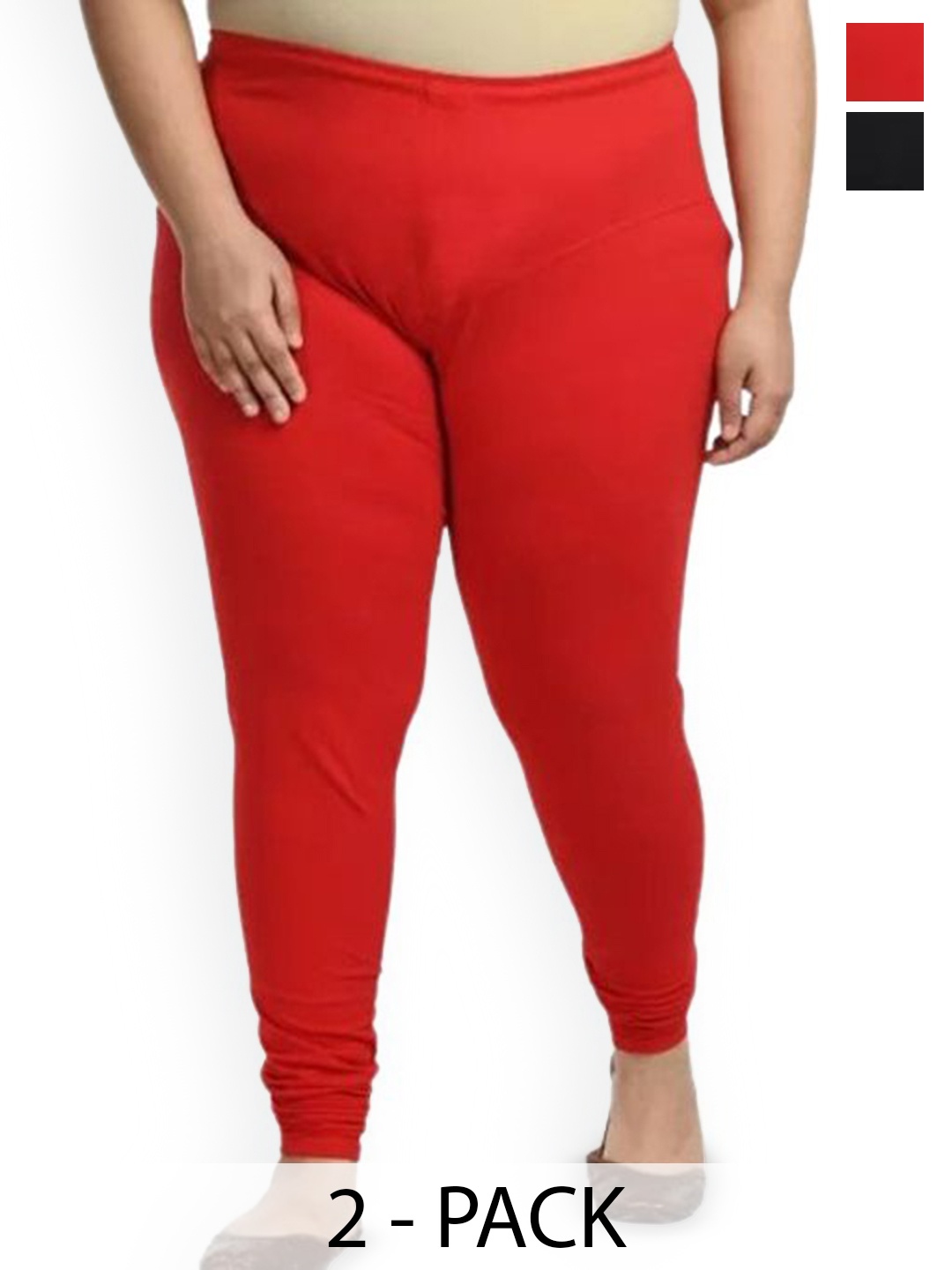 

URBAN KANYA Pack Of 2 Mid-Rise Churidar-Length Leggings, Black