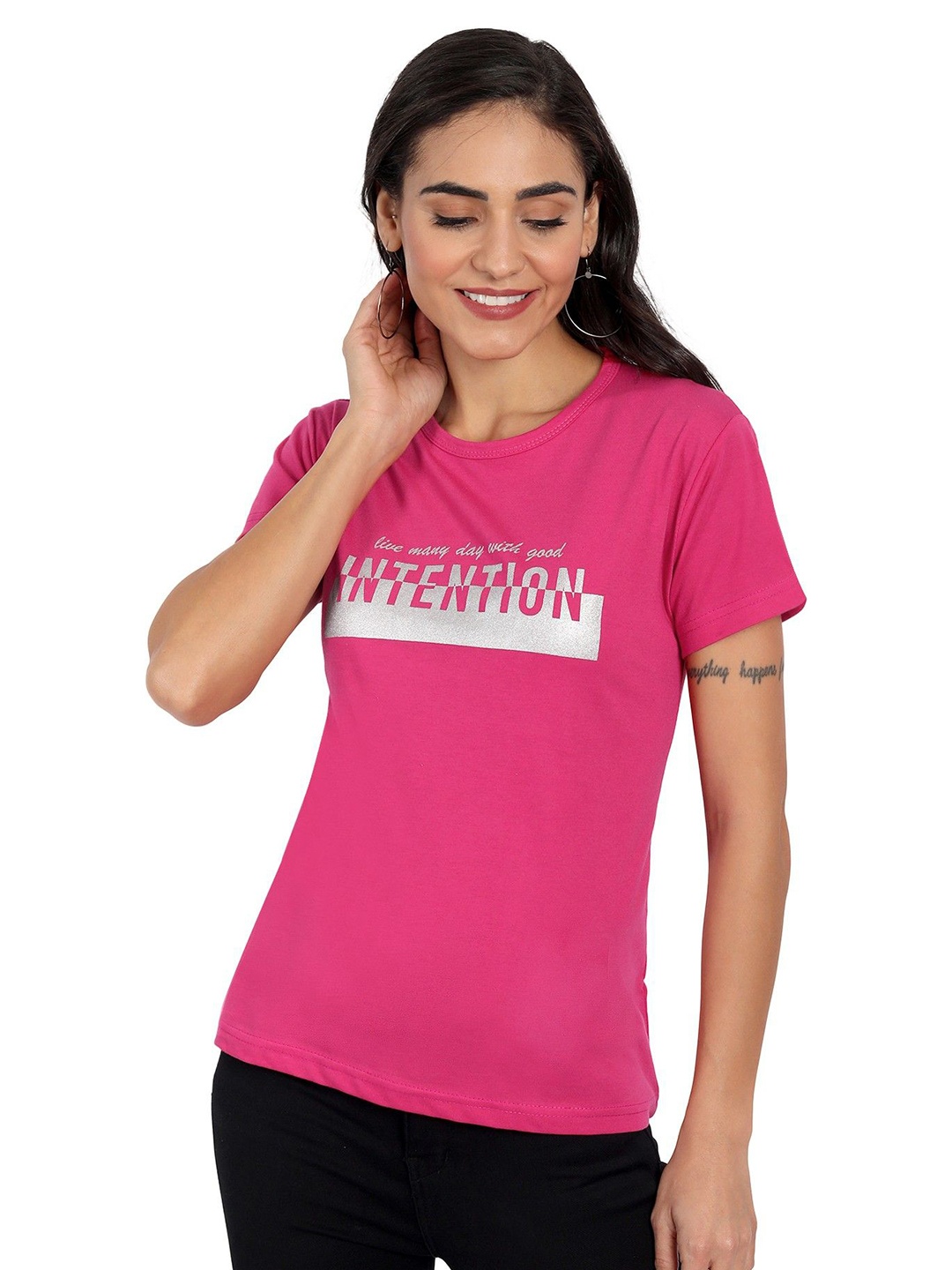 

Moda Rapido Women Printed Bio Finish T-shirt, Pink