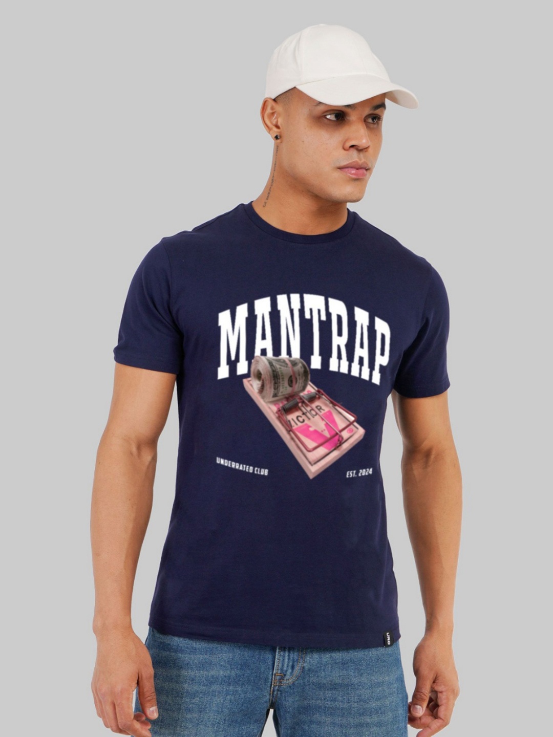 

Underrated Club Men Printed Bio Finish Applique T-shirt, Navy blue