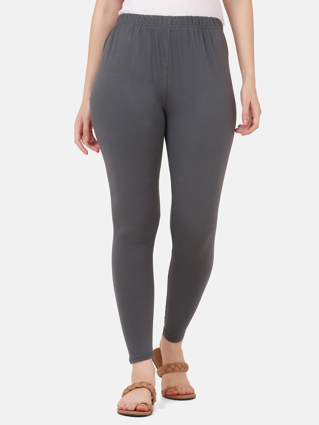 

DIMPY GARMENTS Pure Cotton Slim Fit Mid Rise Ankle Length Leggings, Grey