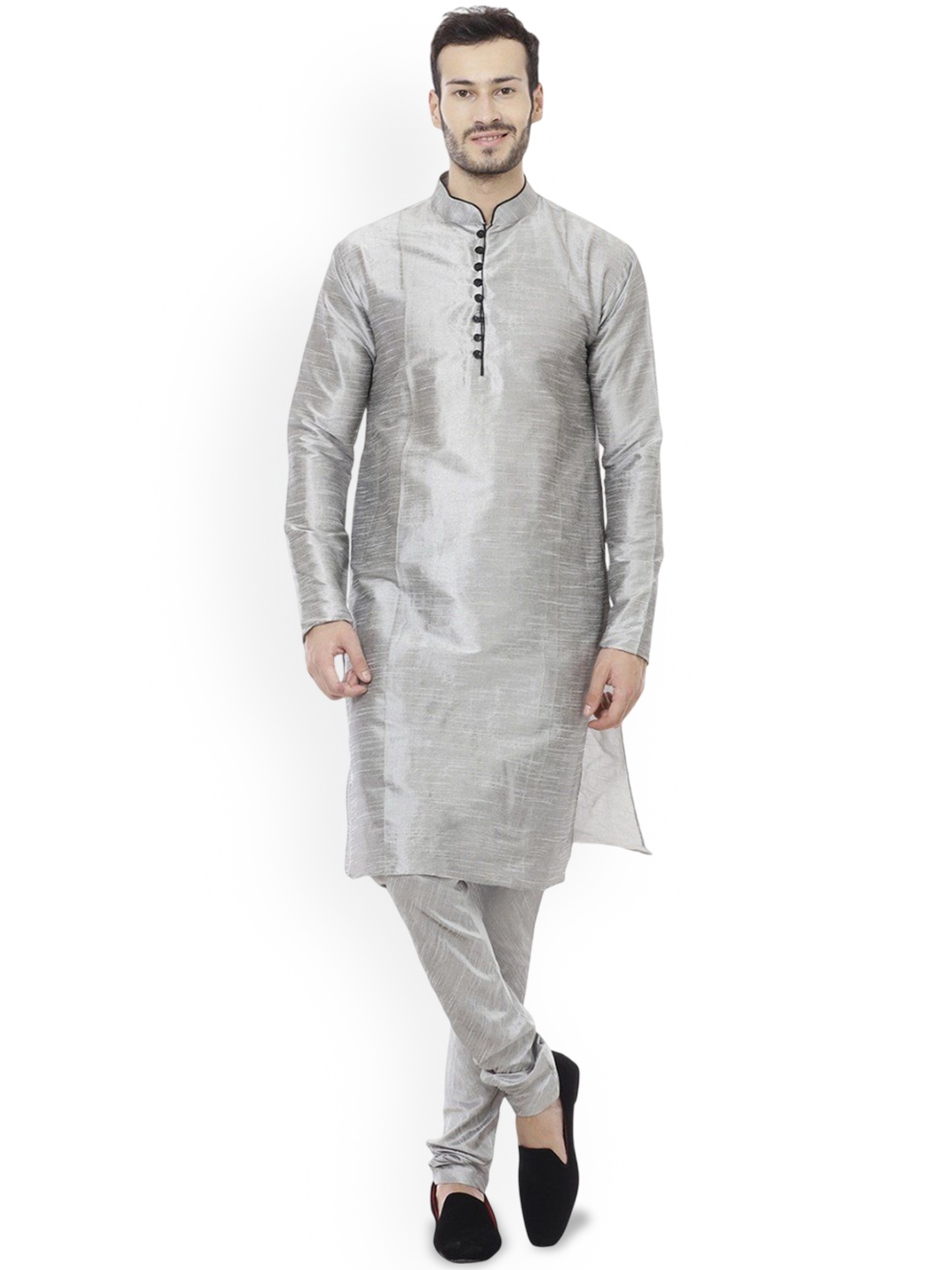 

VEERA PARIDHAAN Men Regular Raw Silk Kurta with Dhoti Pants, Grey
