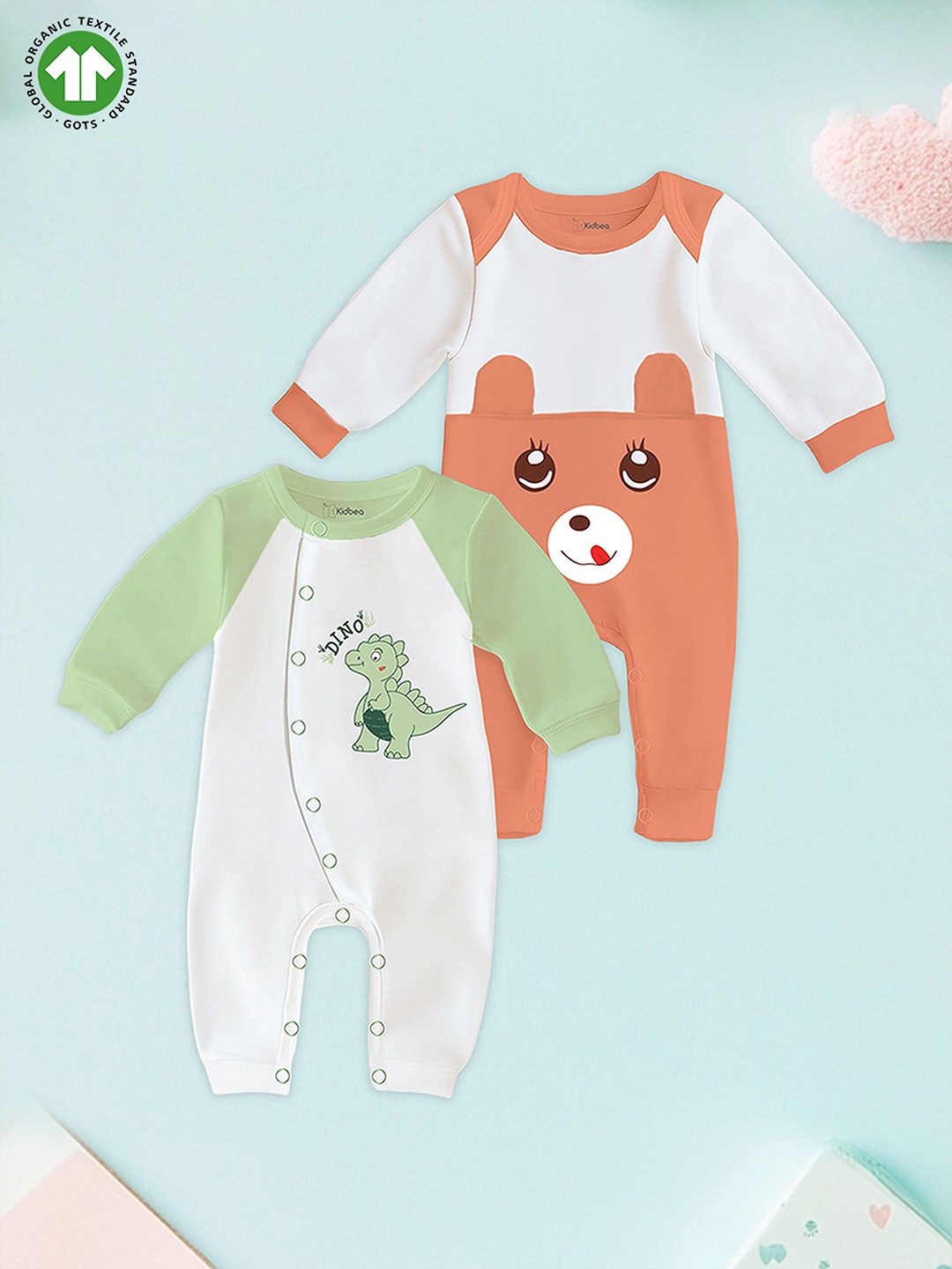 

Kidbea Infants Pack Of 2 Pure Organic Cotton Rompers, Orange