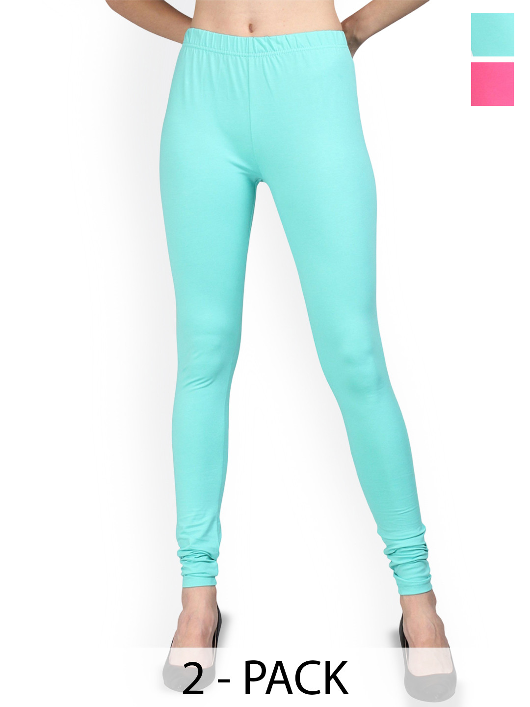 

URBAN KANYA Pack Of 2 Mid-Rise Churidar-Length Leggings, Pink