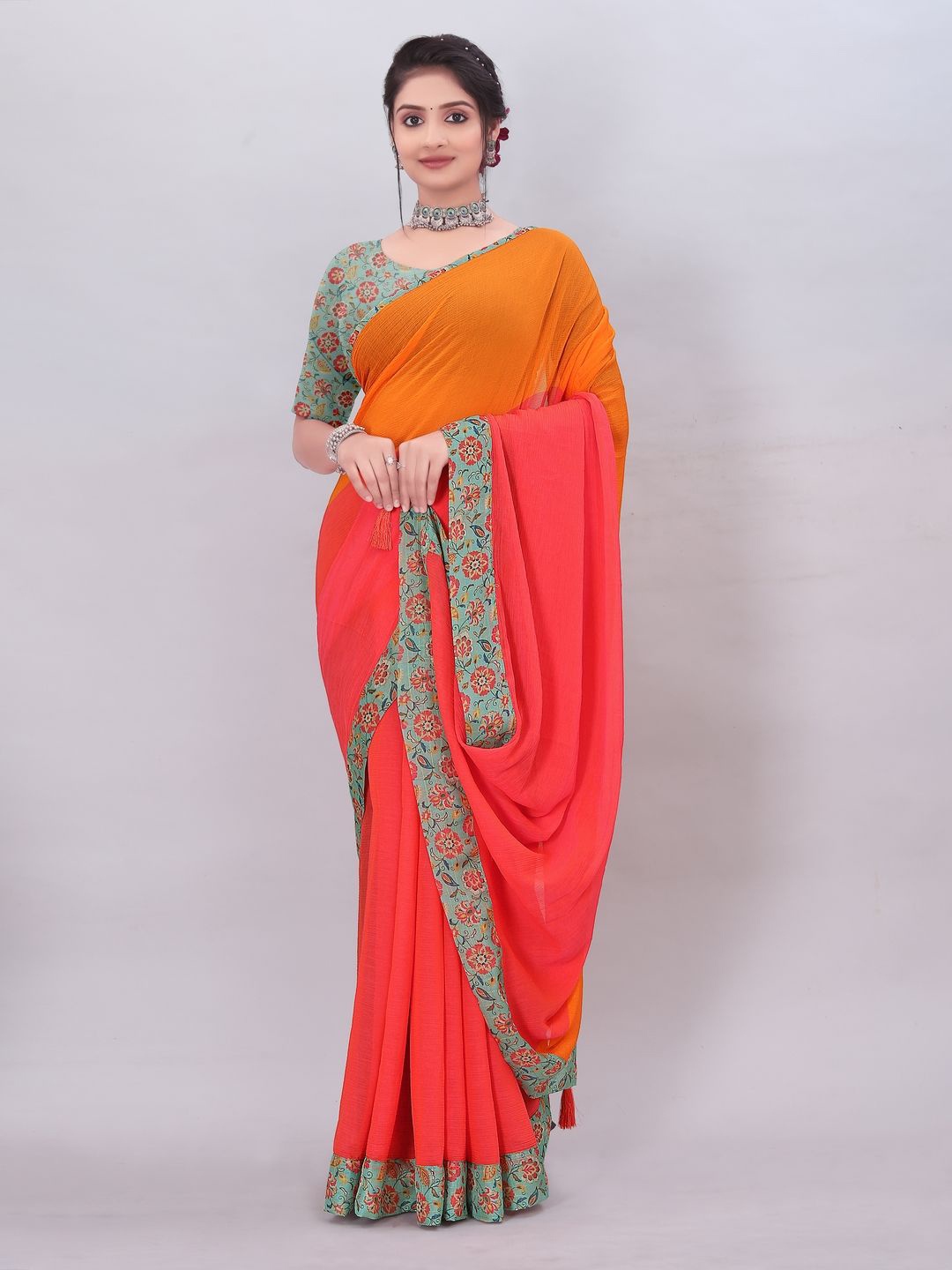 

Suha Ombre Poly Chiffon Saree, Peach