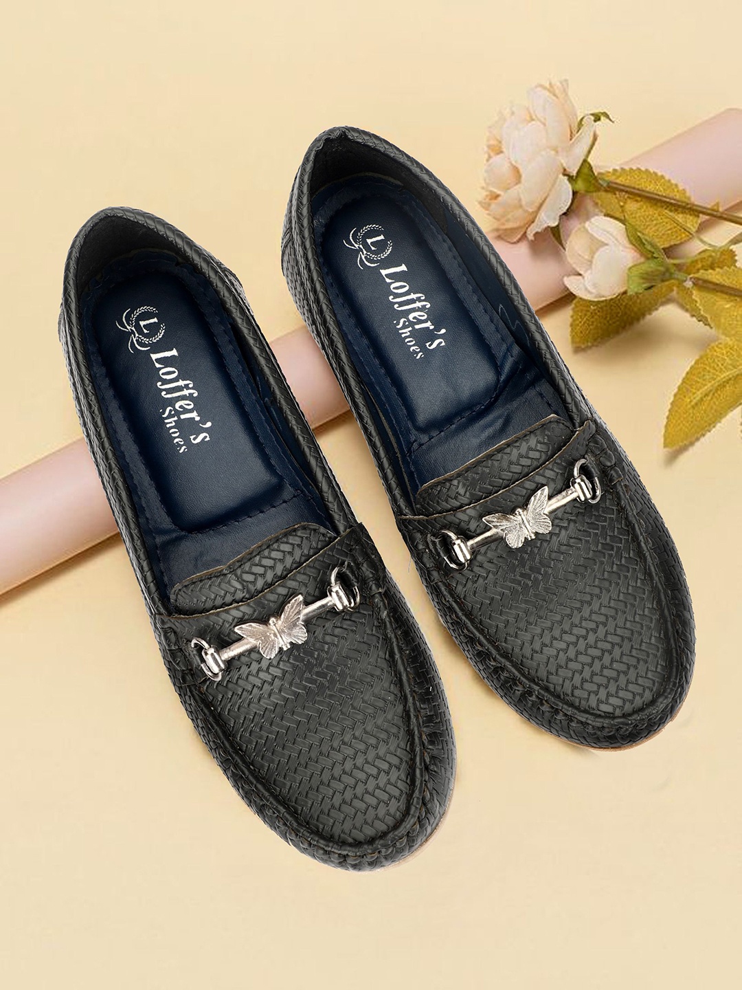 

WULONG Women Textured Driving Shoes, Black