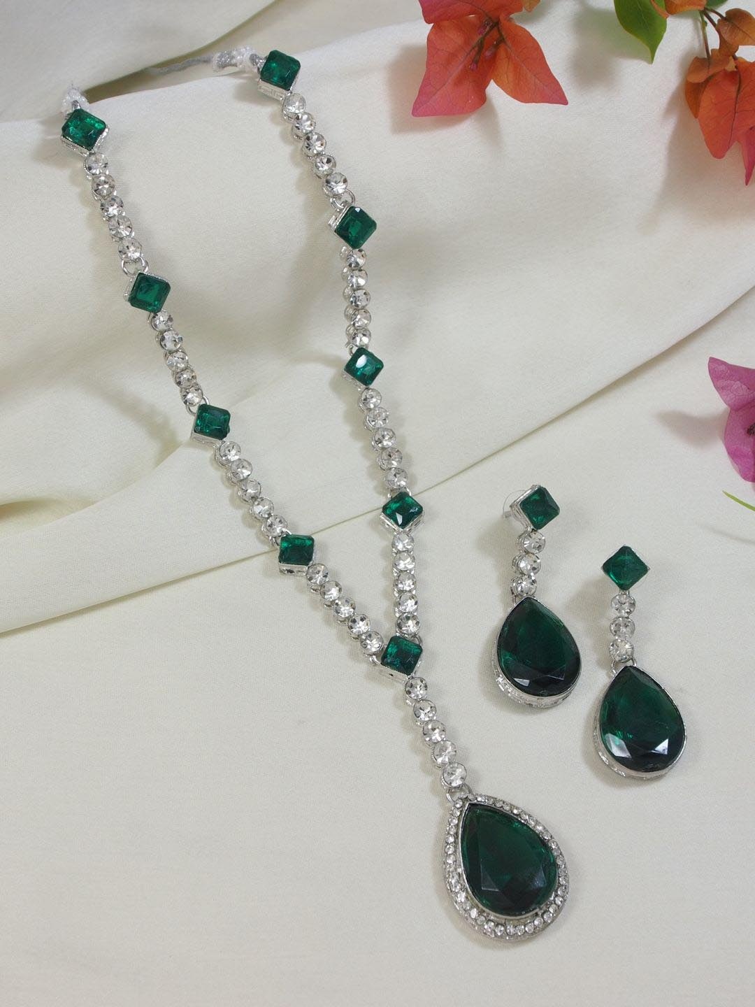 

I Jewels Silver-Plated Crystal-Studded Jewellery Set