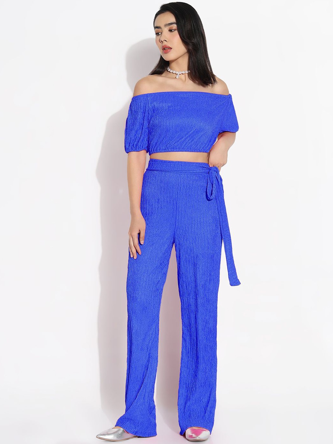 

SHOWOFF Off - Shoulder Top With Trouser, Blue