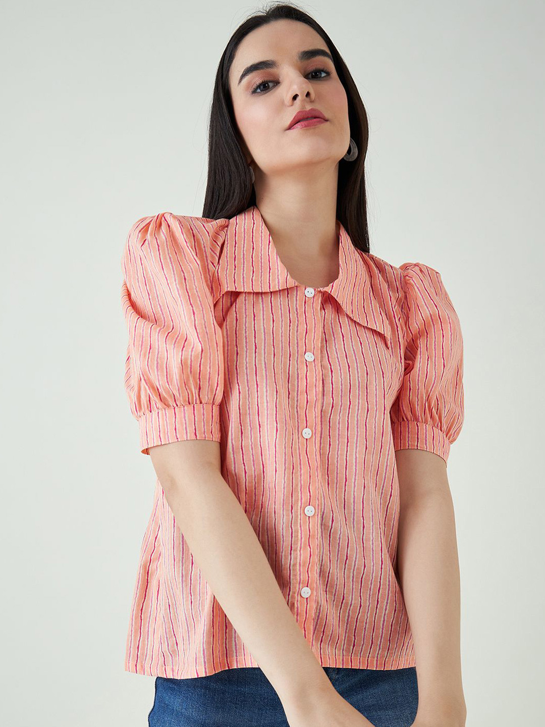 

DressBerry Women Opaque Printed Casual Shirt, Peach