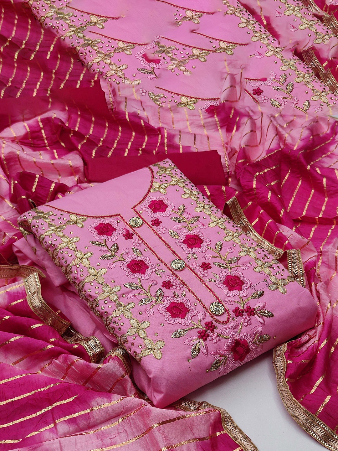 

SAINOOR Embellished Semi-Stitched Dress Material, Pink