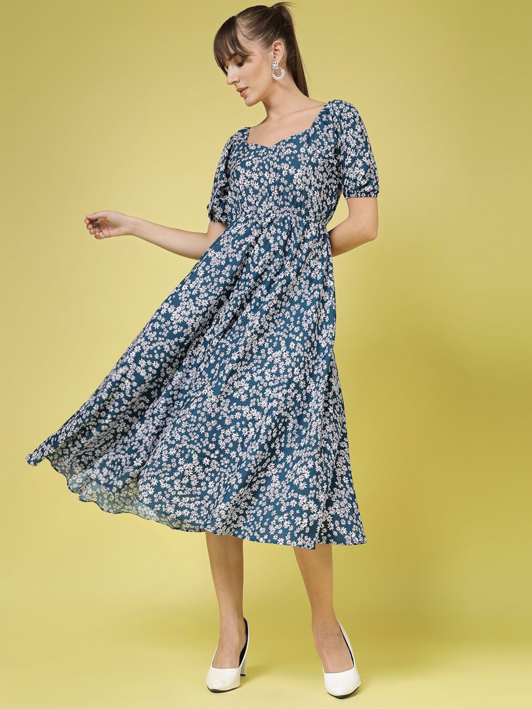 

Chemistry Floral Print Puff Sleeve Crepe Fit & Flare Maxi Dress, Blue