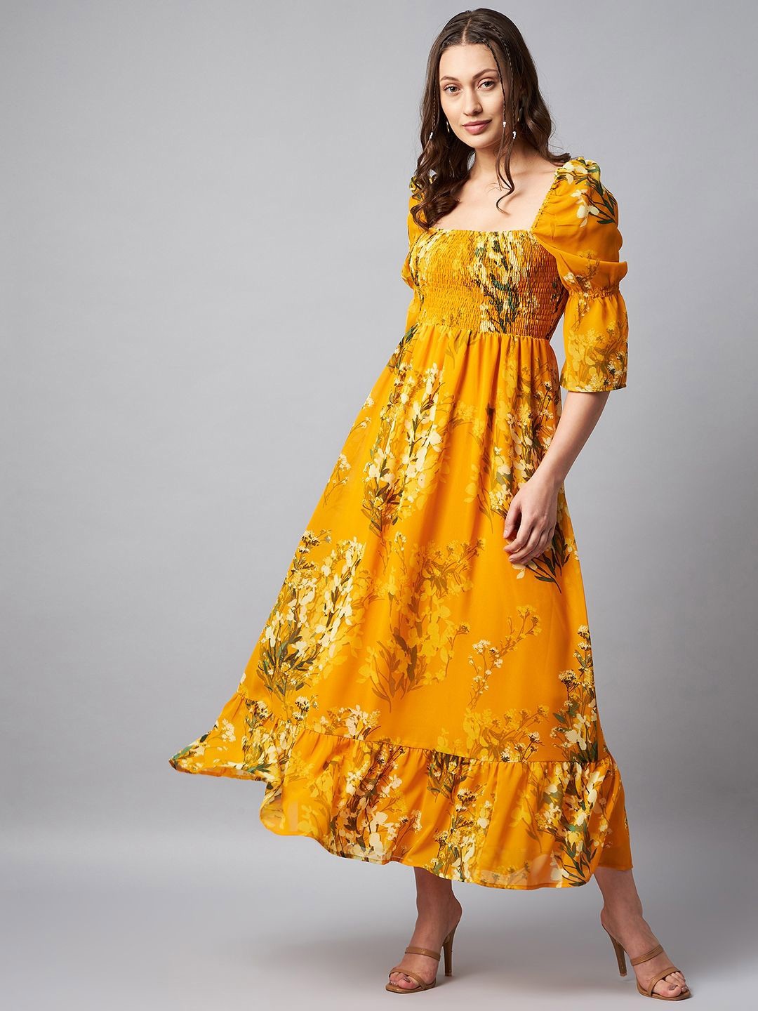 

Chemistry Floral Print Flutter Sleeve Georgette Maxi Dress, Yellow