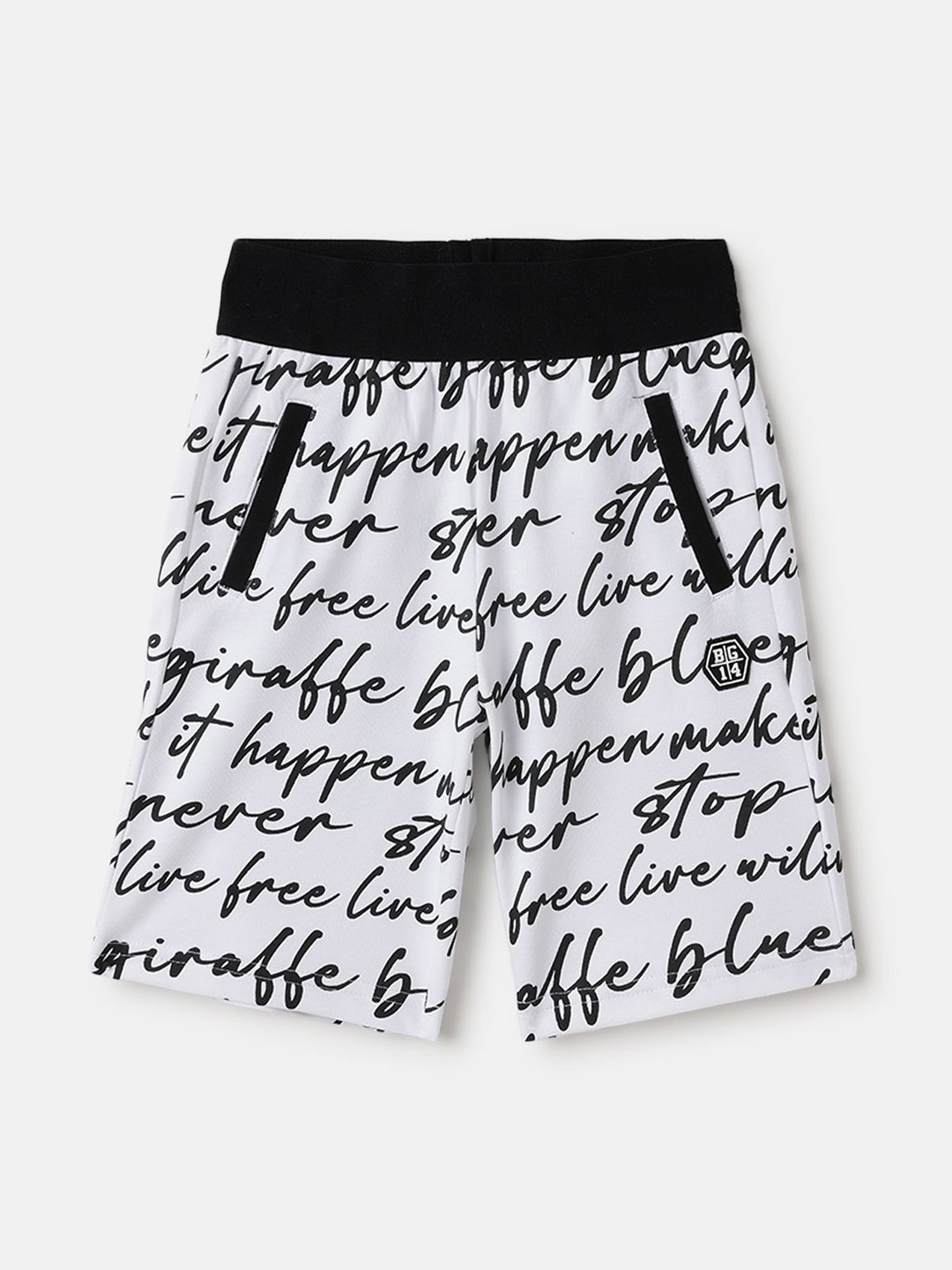 

Blue Giraffe Boys Typography Printed Shorts, Black