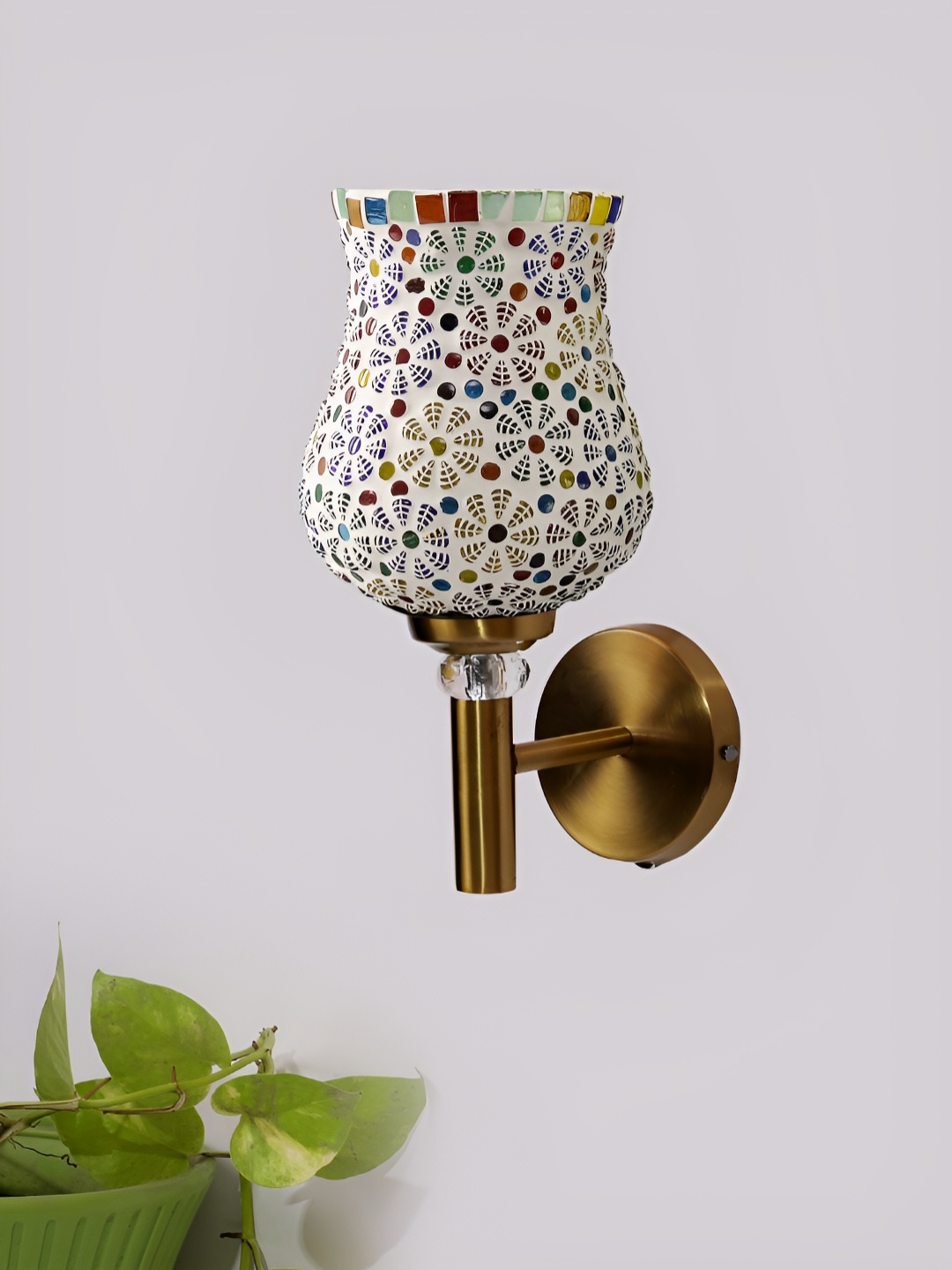 

Devansh Antique Gold Wall Lamp with Mosaic Glass, White