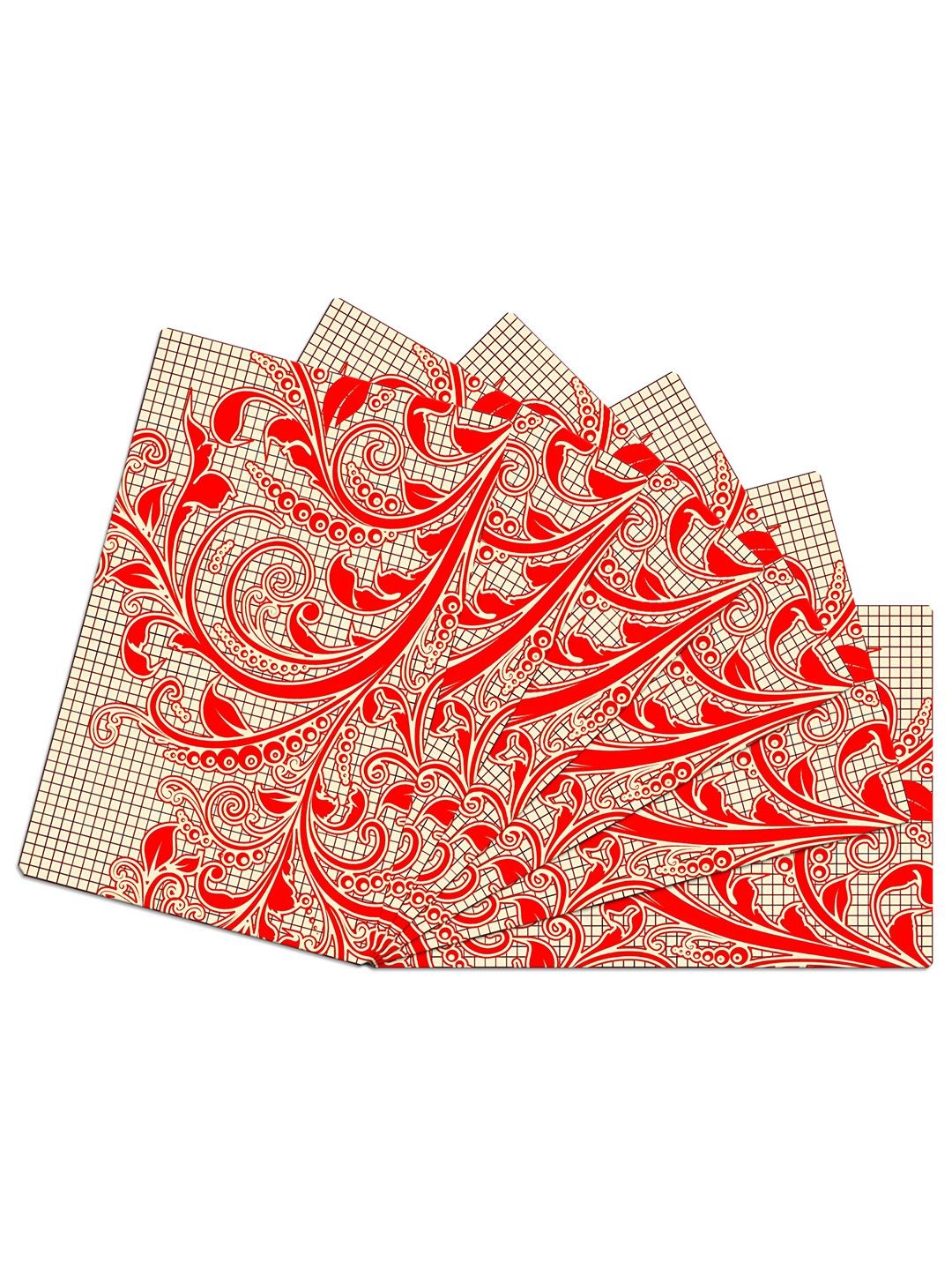 

Kuber Industries 6-Pcs Beige & Red Printed Fridge Mat