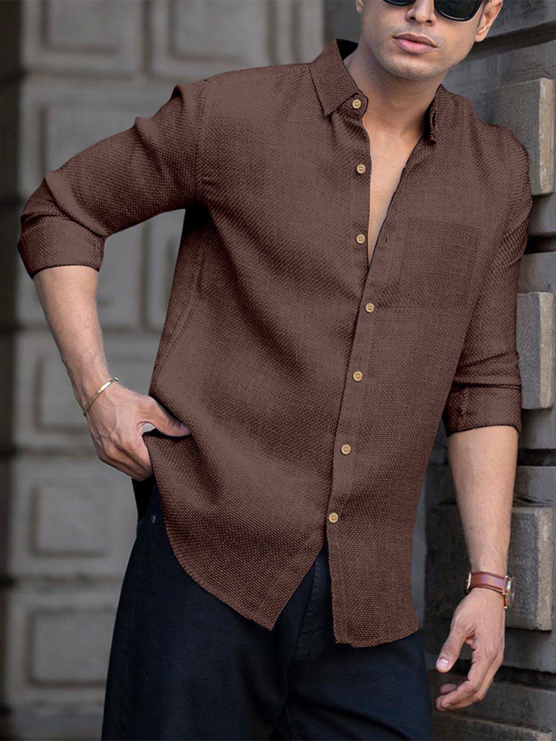 

Bombay Begum Men Opaque Printed Casual Shirt, Brown
