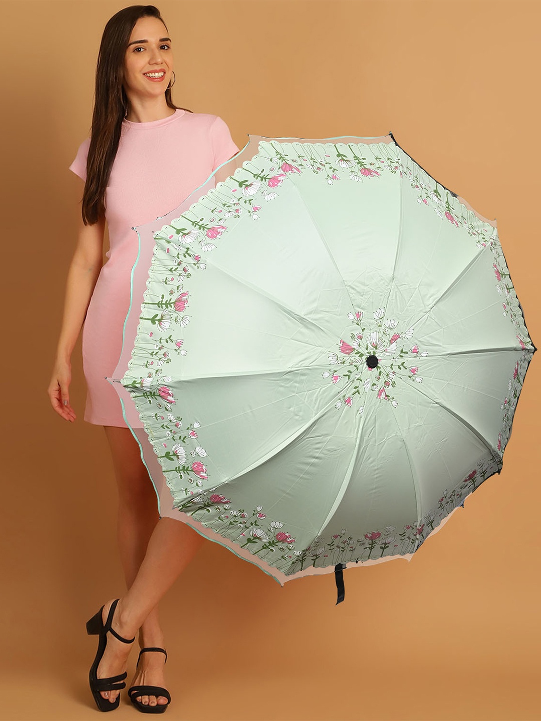 

LOOM LEGACY Manual 3 Fold Floral Umbrellas, Green