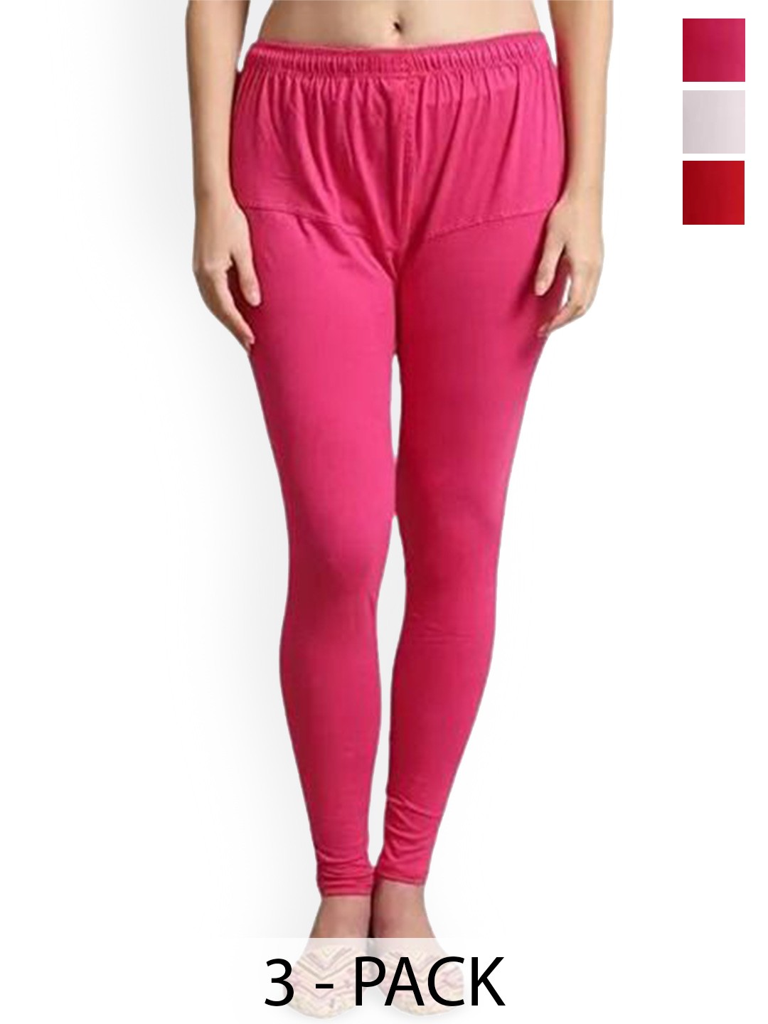 

URBAN KANYA Pack Of 3 Mid-Rise Churidar-Length Leggings, Red