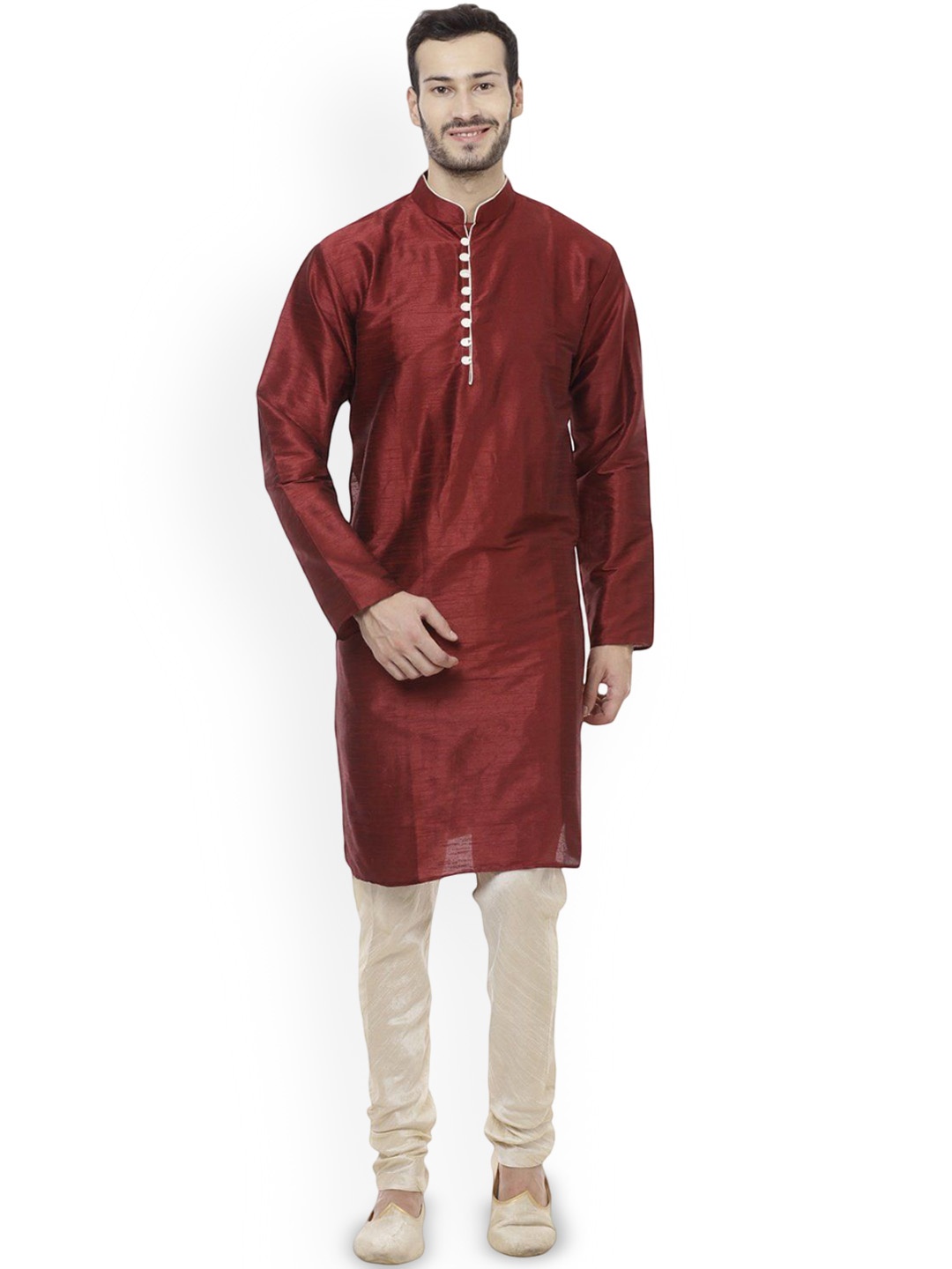 

VEERA PARIDHAAN Men Regular Raw Silk Kurta with Pyjamas, Maroon