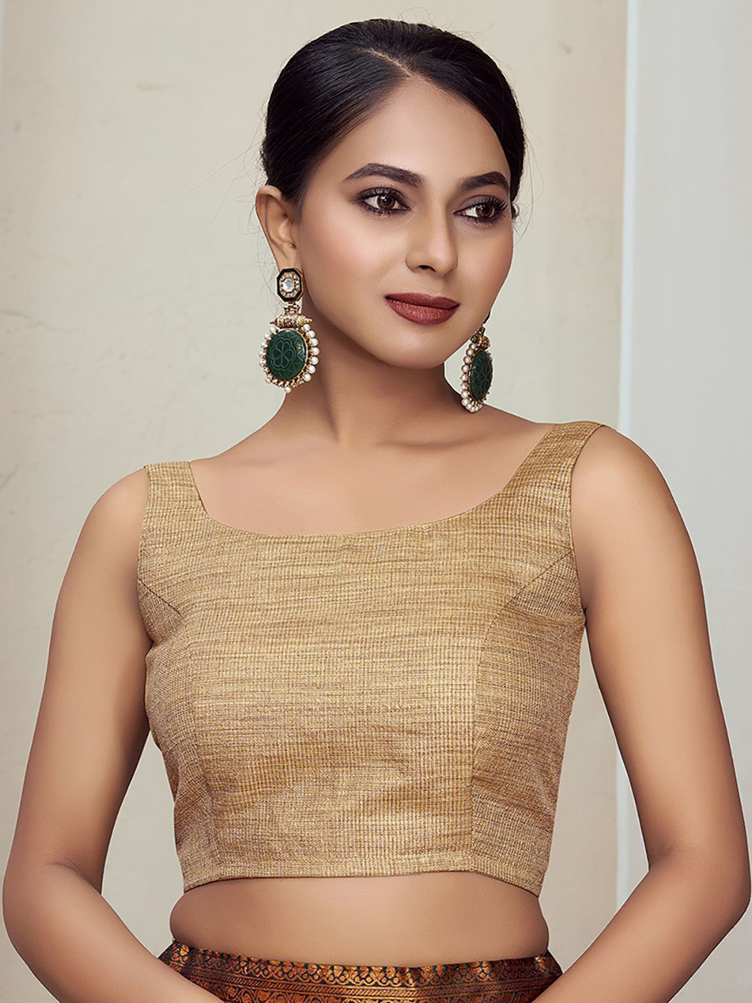 

DEVATITHI Woven Design Saree Blouse, Brown