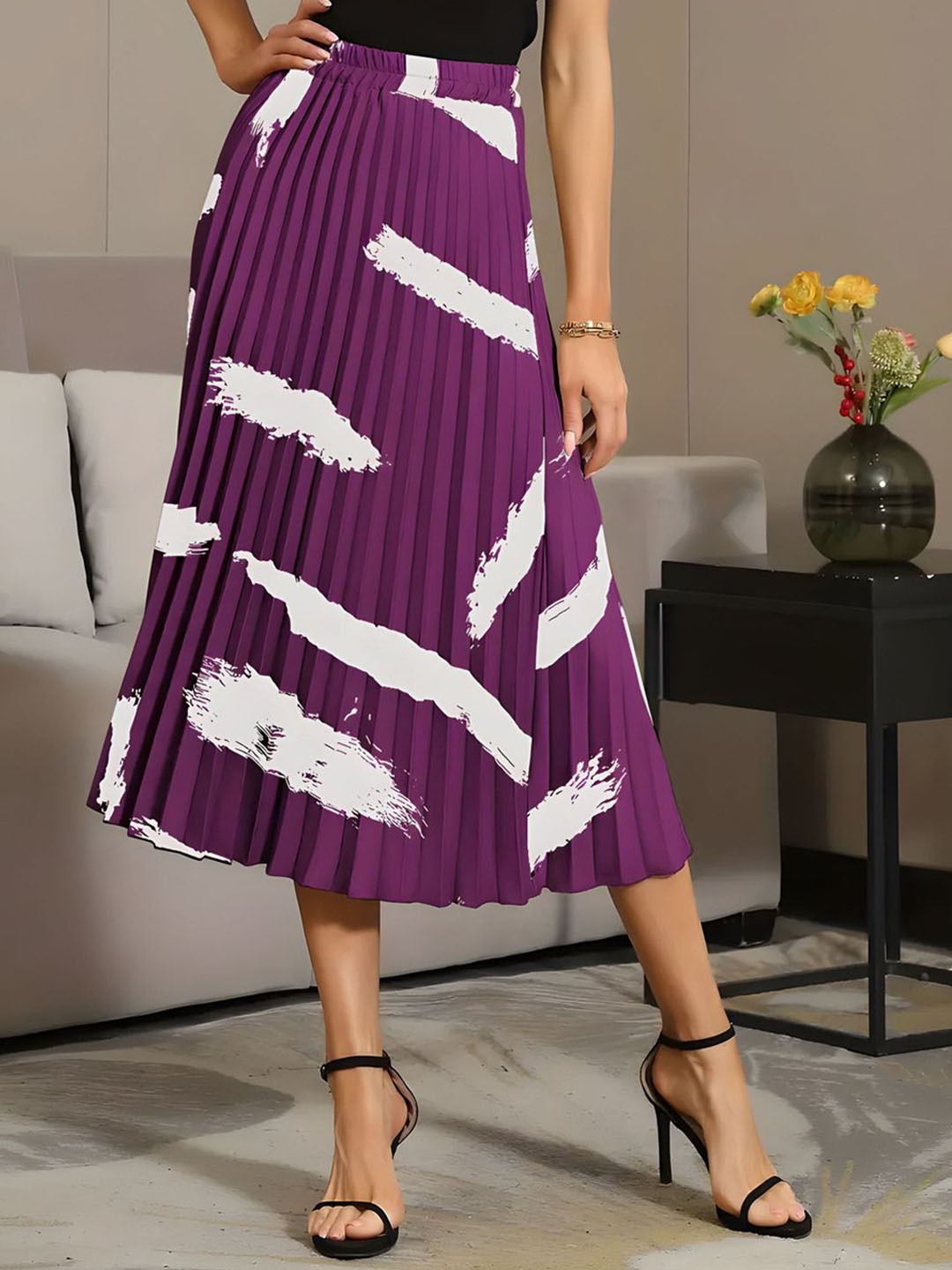 

ZWERLON Women Printed A-Line Midi Skirt, Purple