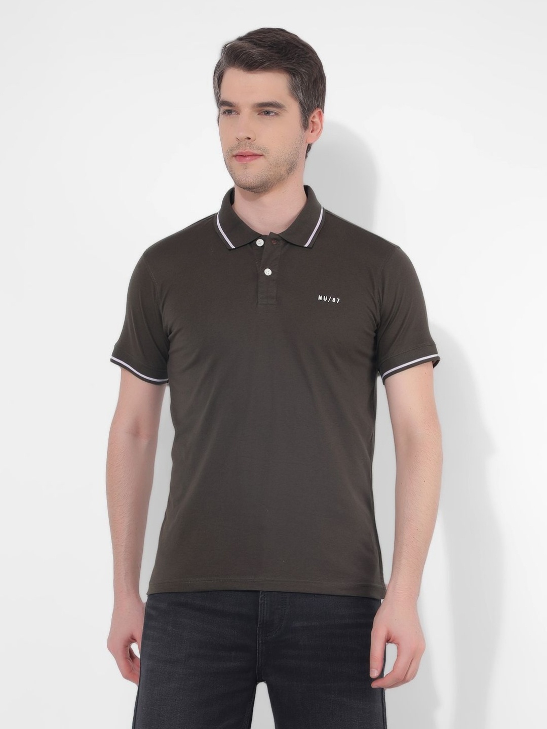 

Numero Uno Men Solid Polo Collar Cotton T-shirt, Olive