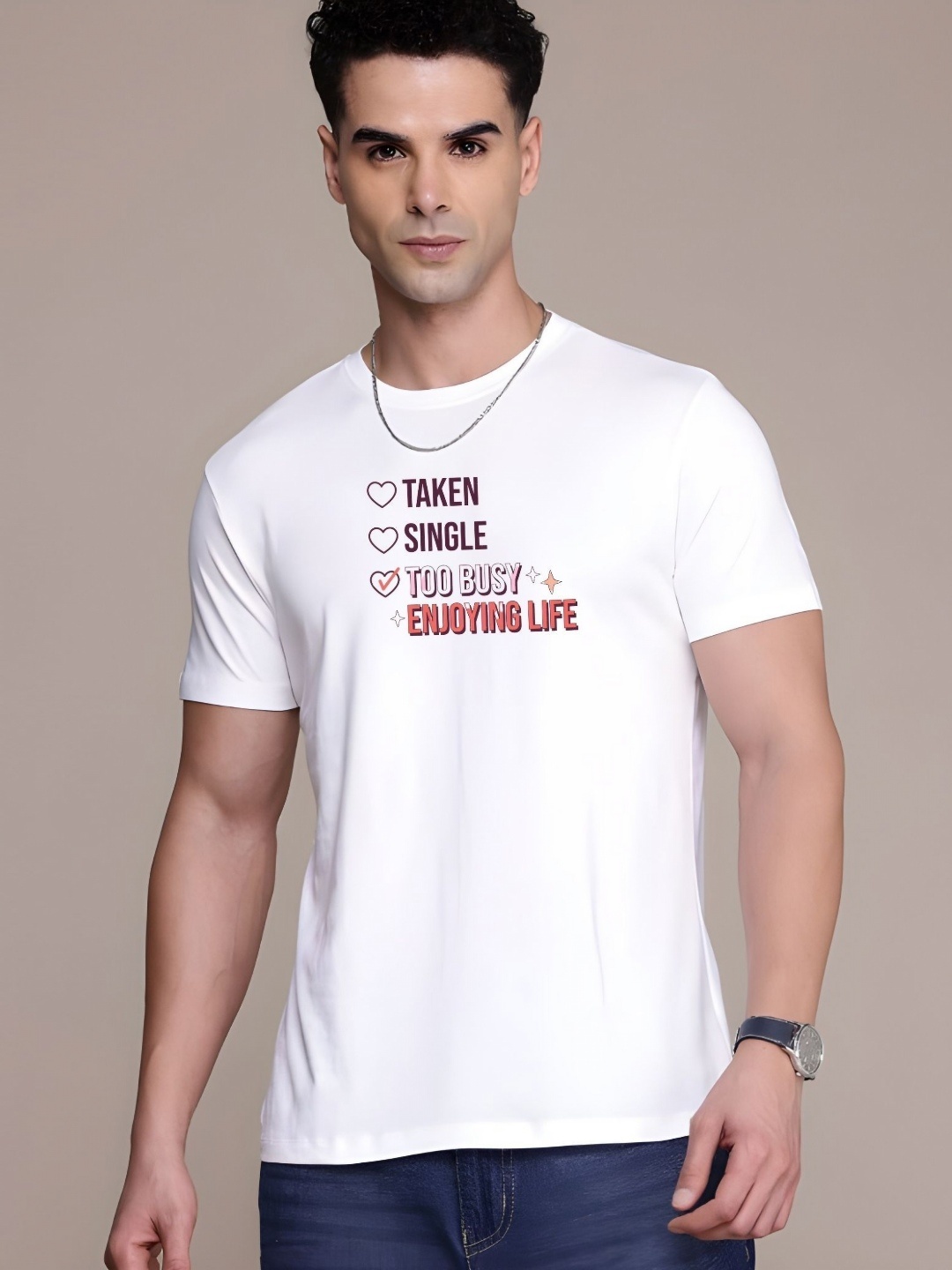 

SZN Men Typography Printed Round Neck Cotton T-shirt, White