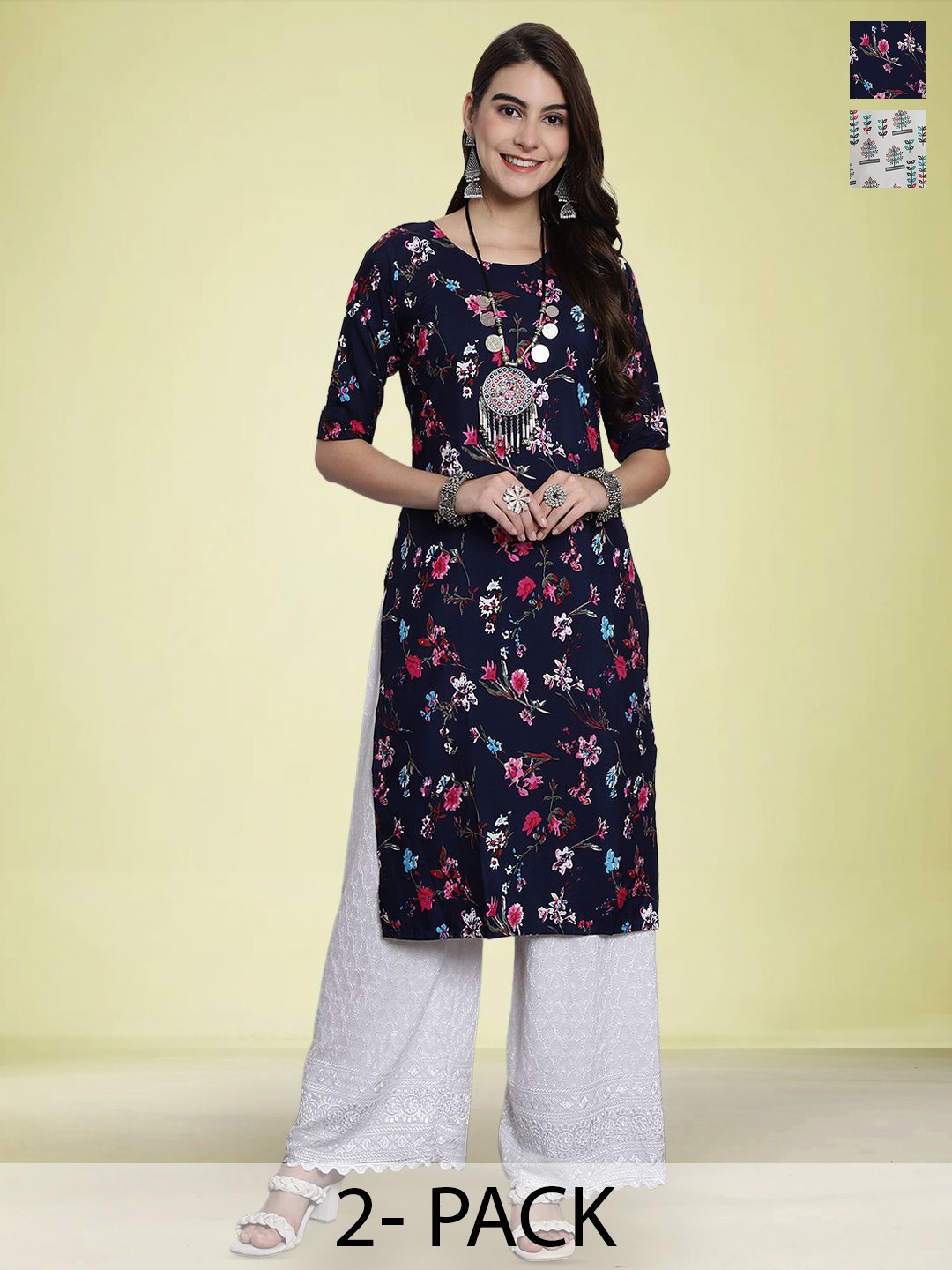 

Moda Rapido Set of 2 Printed Straight Kurtas, Navy blue