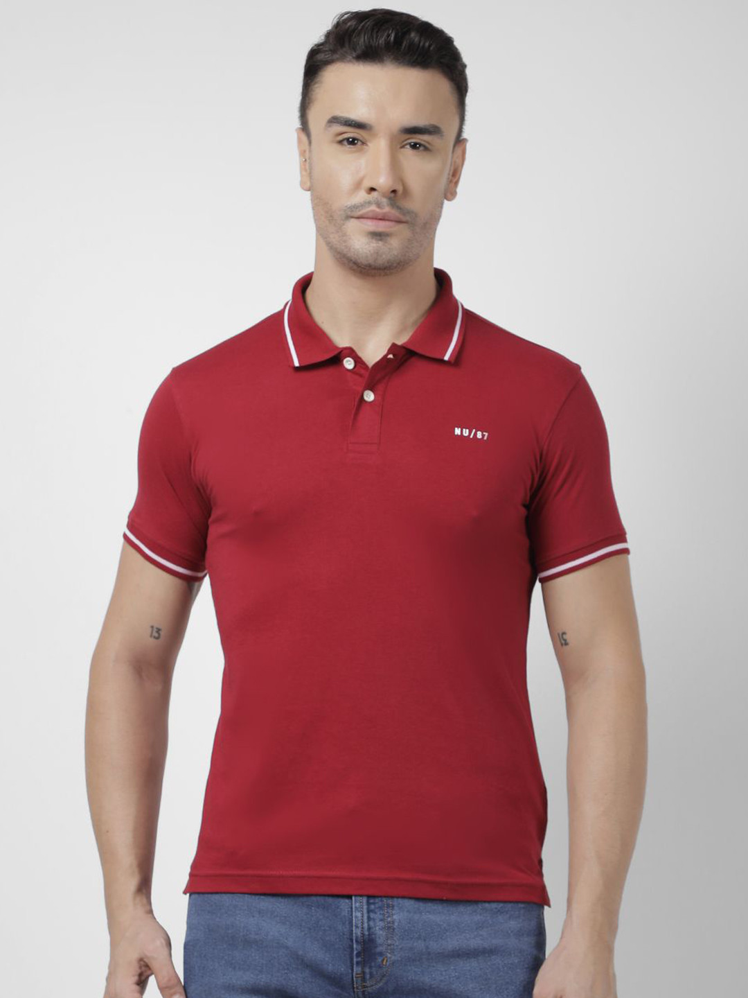 

Numero Uno Men Solid Polo Collar Cotton T-shirt, Red
