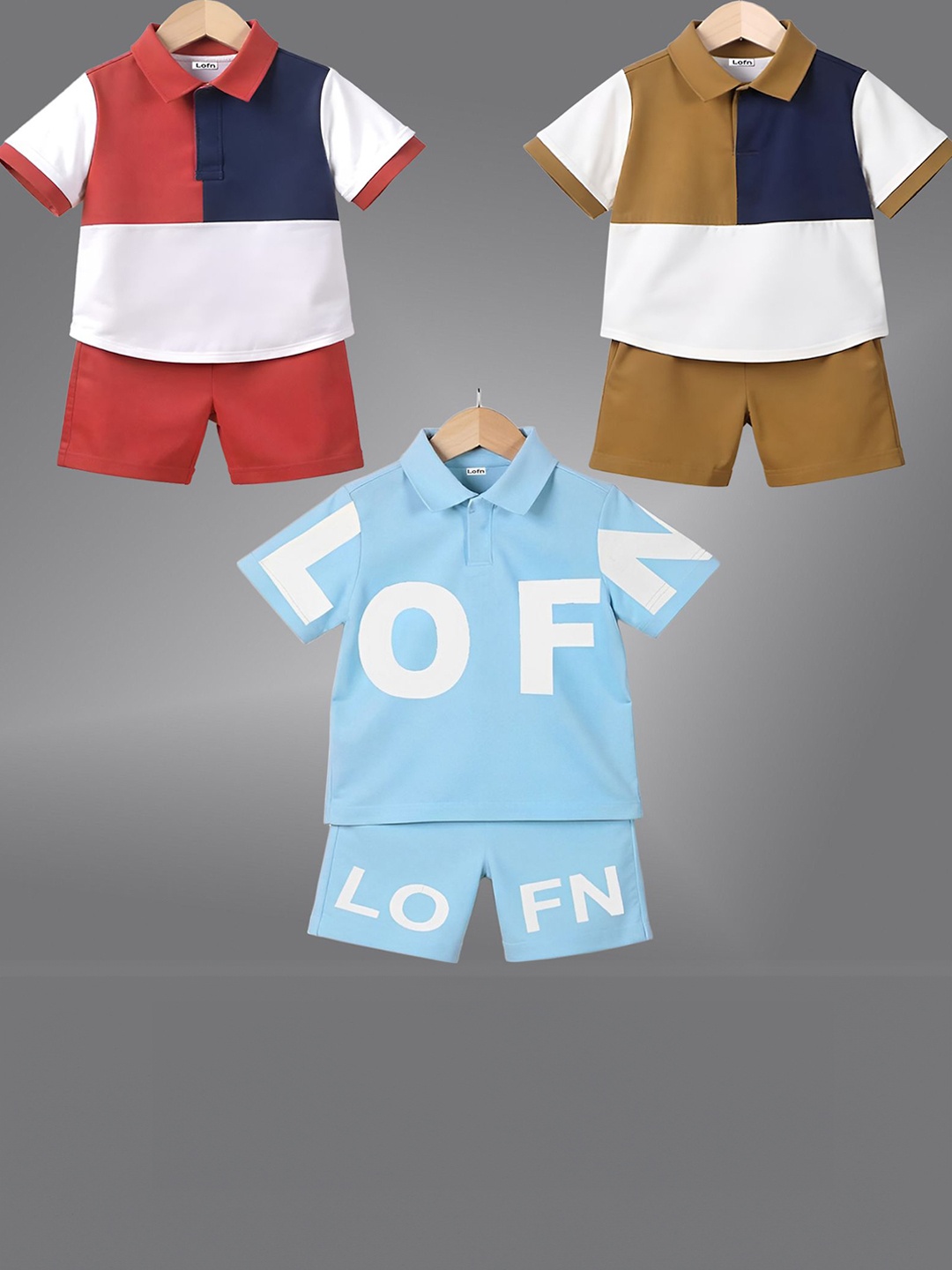 

Lofn Kids Pack Of 3 Colourblocked Pure Cotton T-Shirts With Shorts, White