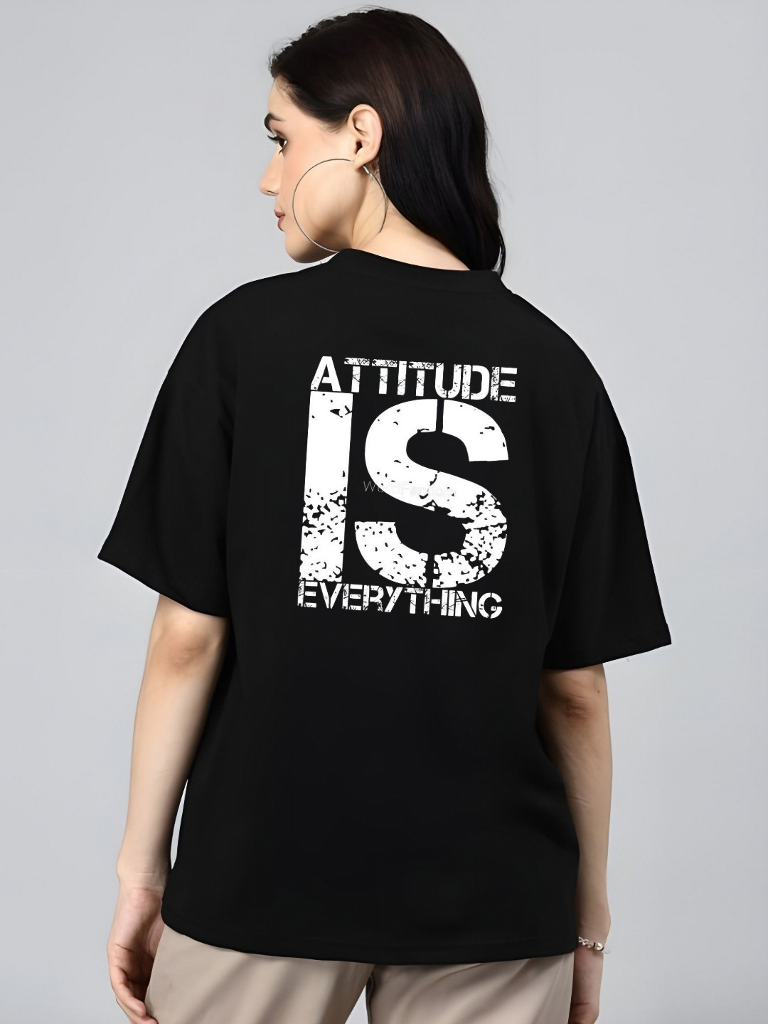 

SZN Women Typography Printed Round Neck Cotton Oversized T-shirt, Black