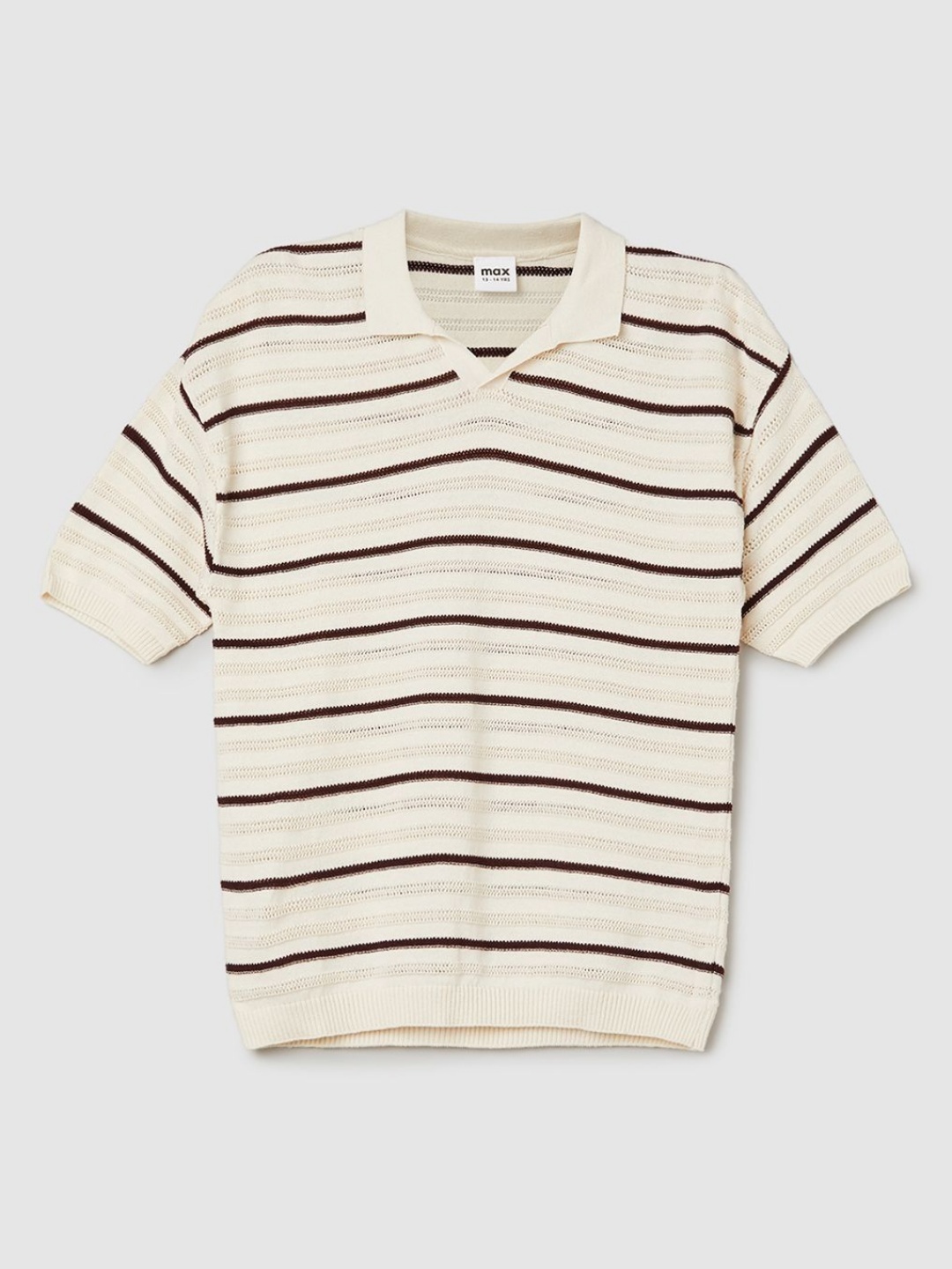 

max Boys Striped Polo Collar Cotton T-shirt, White