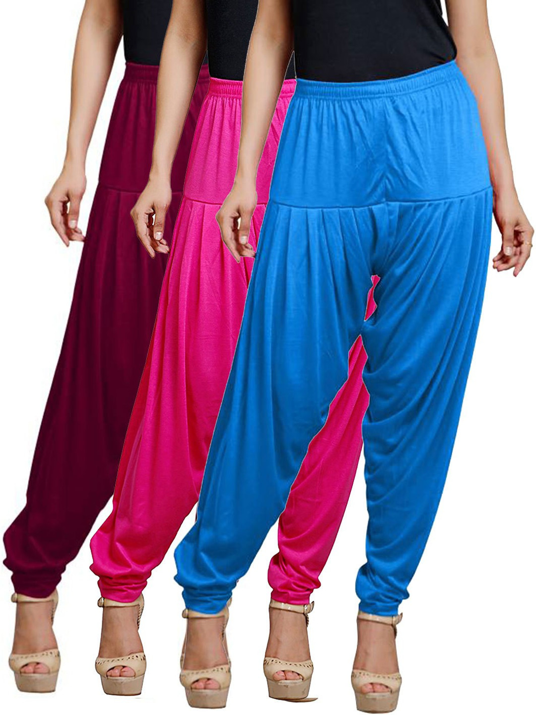 

AFRA GARMENTS Women Pack Of 3 Loose Fit Mid Rise Patiala, Turquoise blue