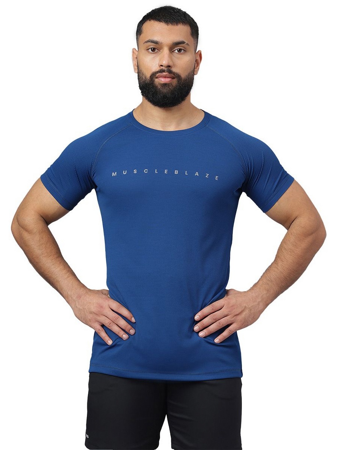 

MuscleBlaze Unisex Brand Logo Printed Round Neck Compression T-shirt, Blue