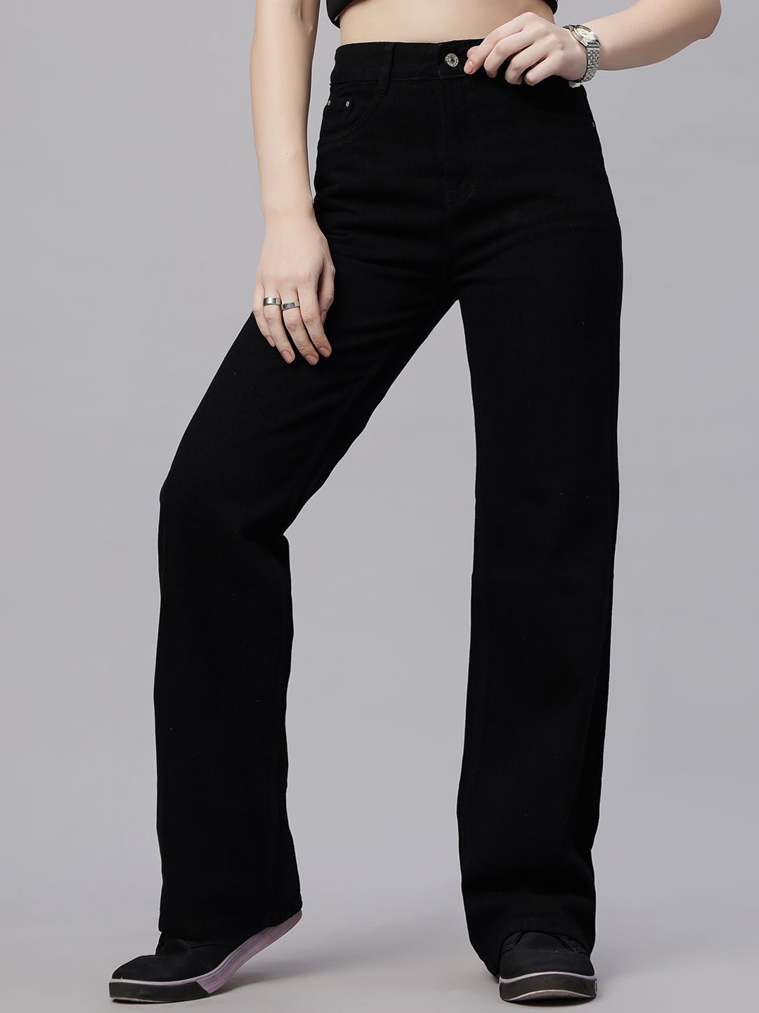 

ZUYA Women Black Wide Leg Denim Women Jeans Bold Statement Fit Jeans