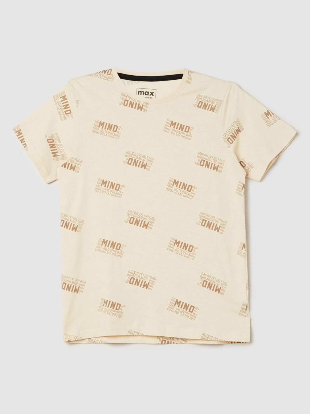 

max Boys Typography Printed Round Neck Cotton T-shirt, Beige