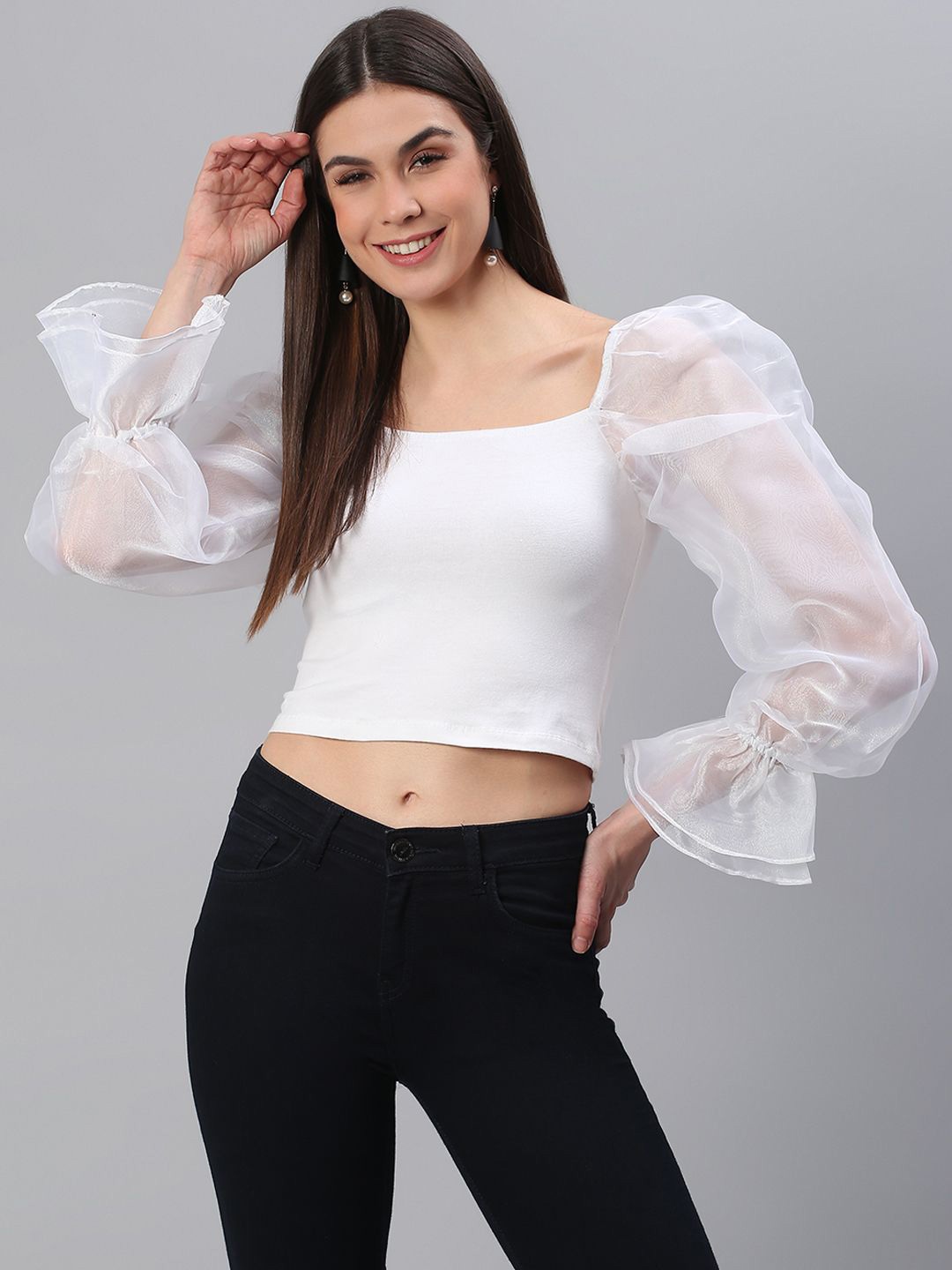 

Moda Rapido Women Bell Sleeve Crop Top, White
