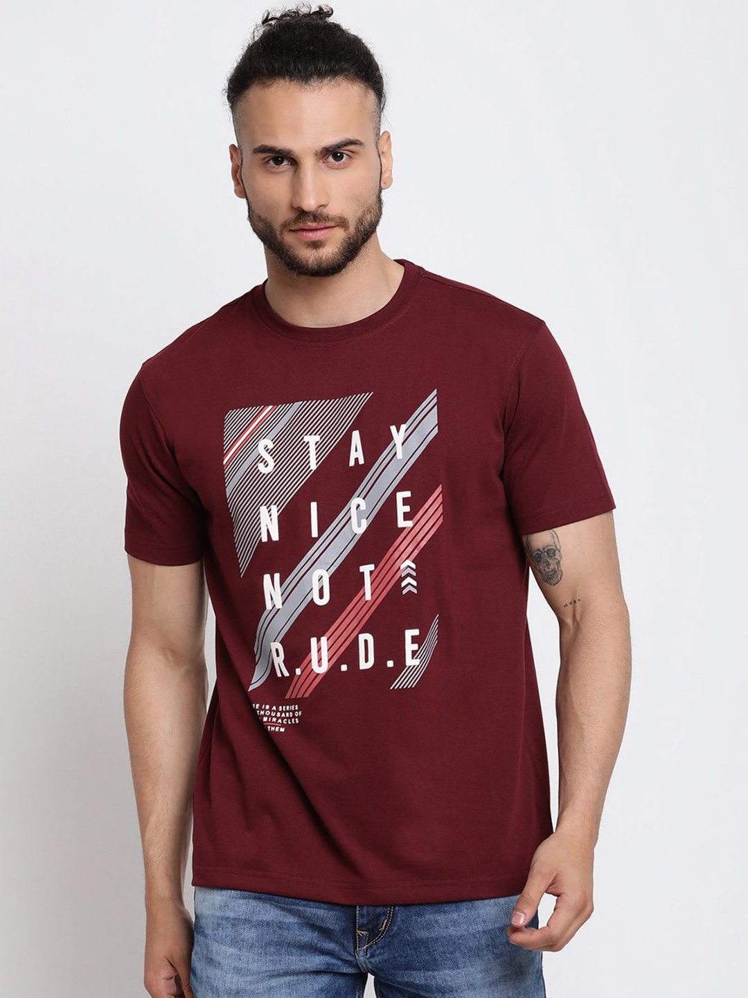 

Cantabil Men Typography Printed Round Neck Cotton T-shirt, Maroon