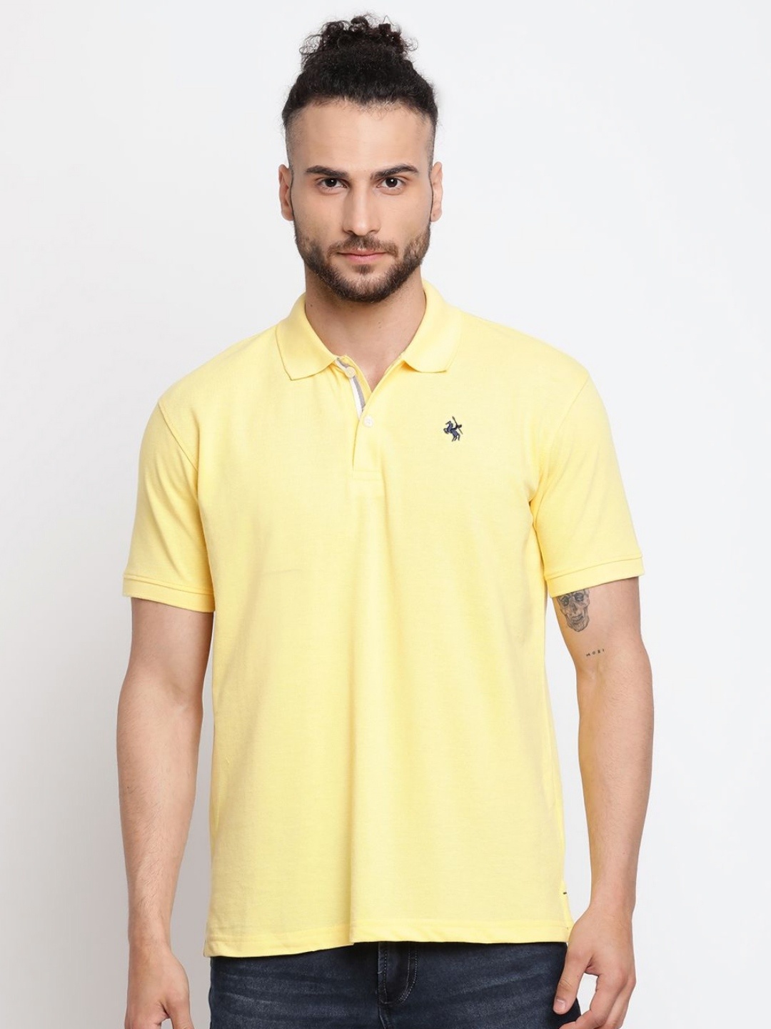 

Cantabil Men Solid Polo Collar Cotton T-shirt, Yellow
