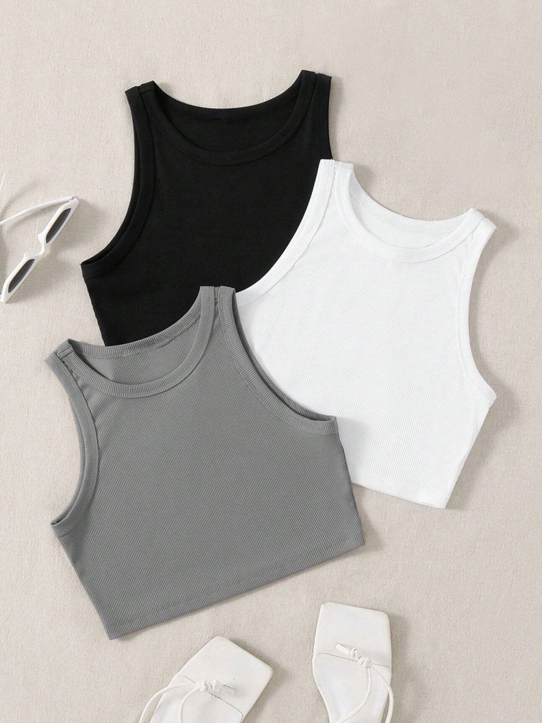 

BAESD Women Pack Of 3 Crop Top, Black