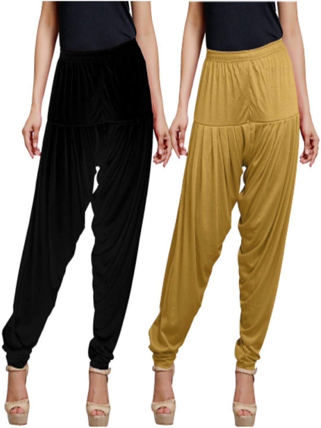 

AFRA GARMENTS Women Pack Of 2 Mid Rise Loose Fit Patiala, Black