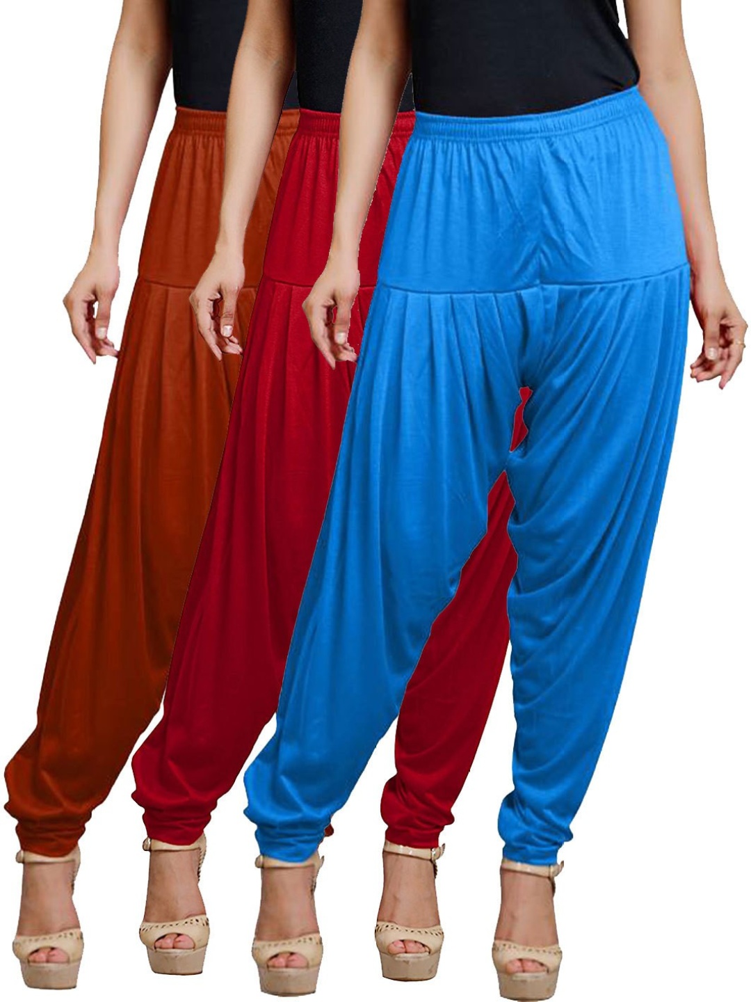 

AFRA GARMENTS Women Pack Of 3 Mid Rise Loose Fit Patiala, Blue