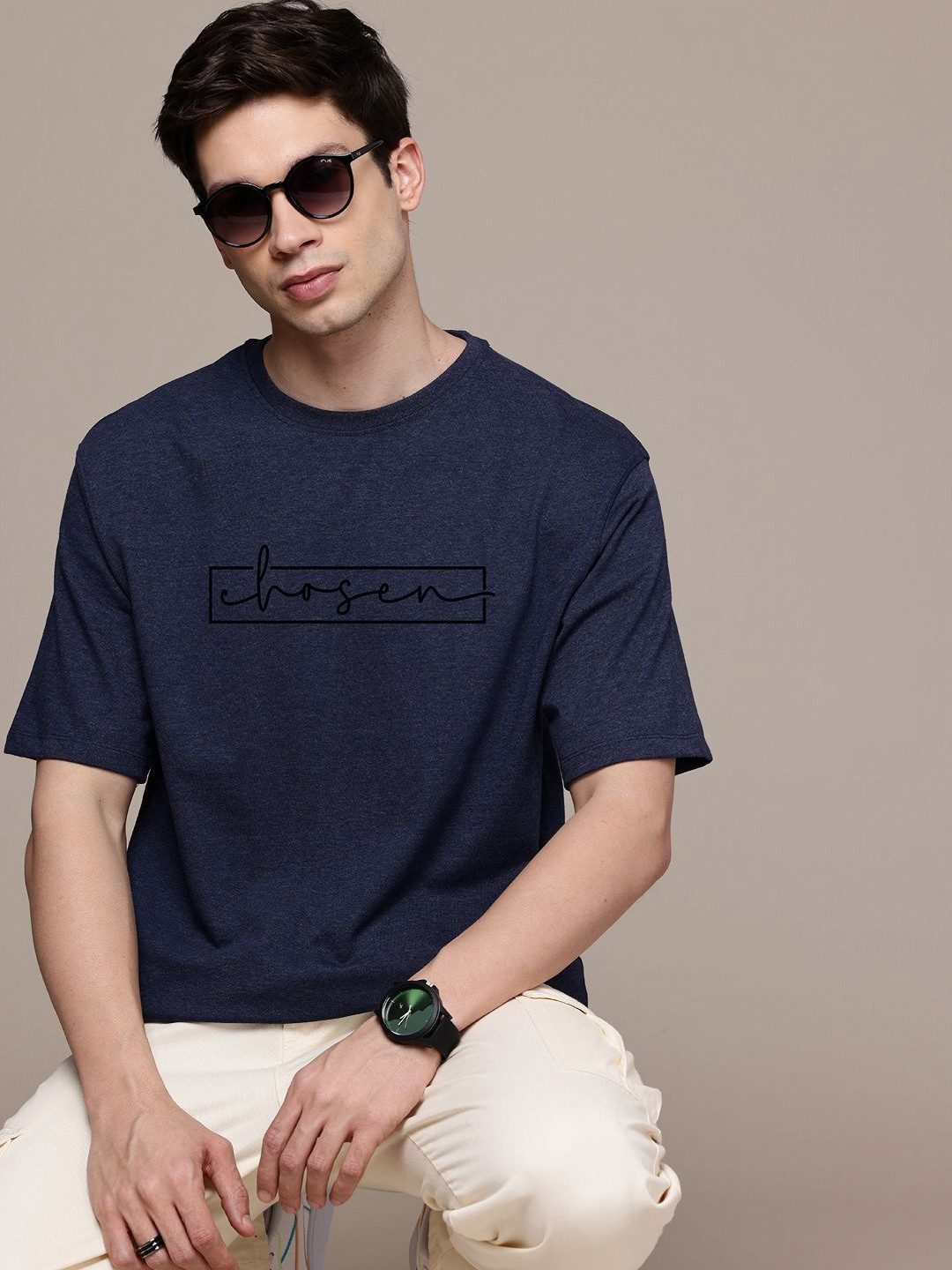 

Moda Rapido Men Typography Printed Round Neck Cotton Relaxed Fit T-shirt, Navy blue